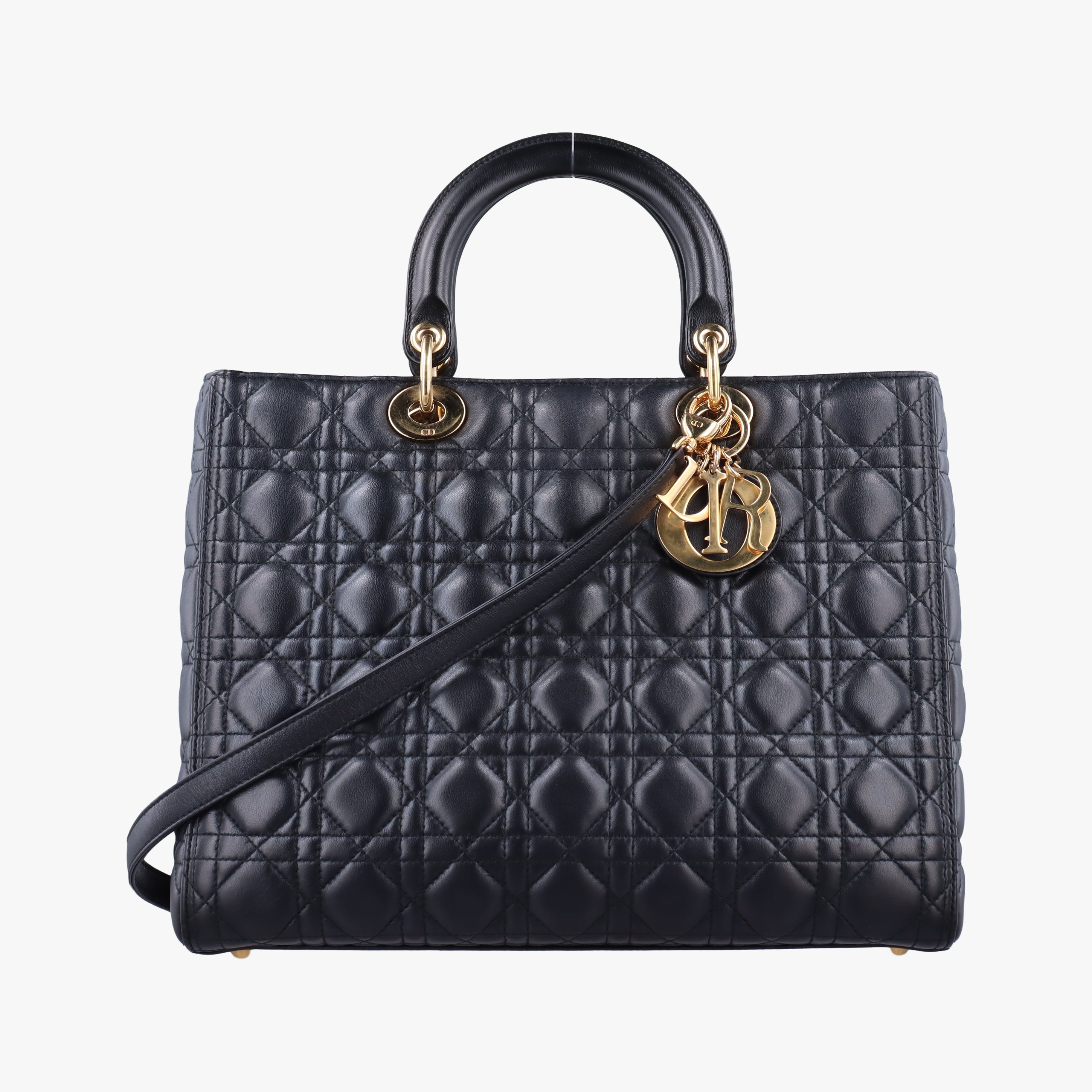 Pre-owned Christian Dior Lady Dior Black lambskin  shoulderbag | stylenewstar