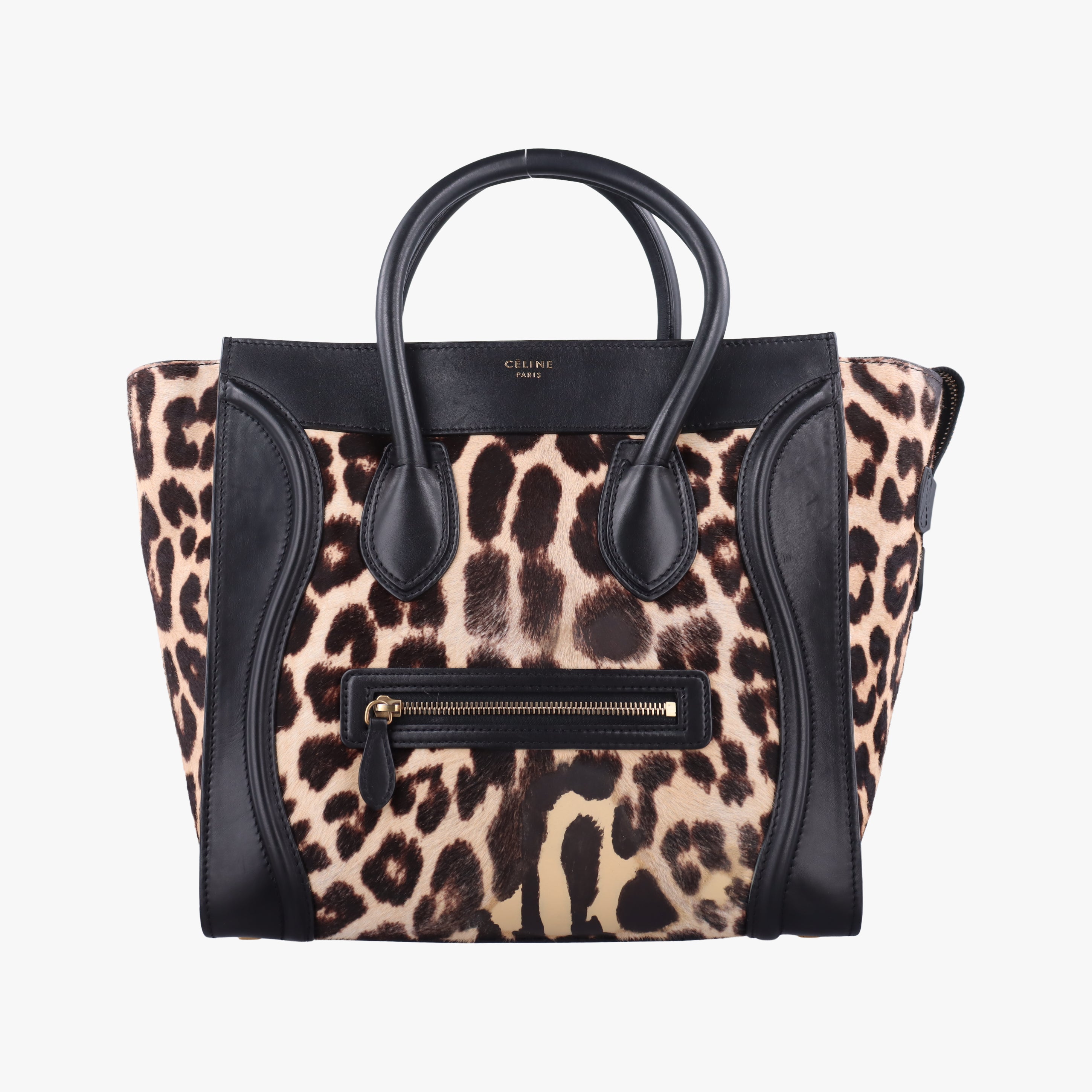 Secondhand Celine Luggage Mini Shopper Black×Beige×multicolor ponyhair×Leather  handbag | stylenewstar