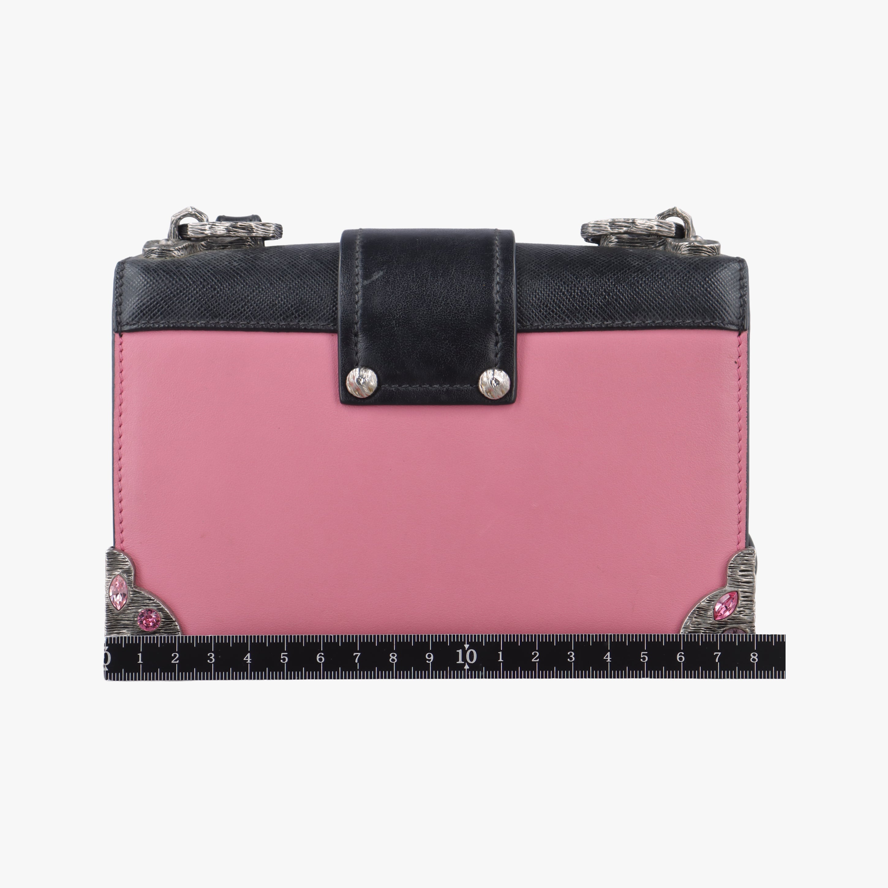 Pre-owned Prada Cahier pink×Black Leather 1BH018 shoulderbag | stylenewstar