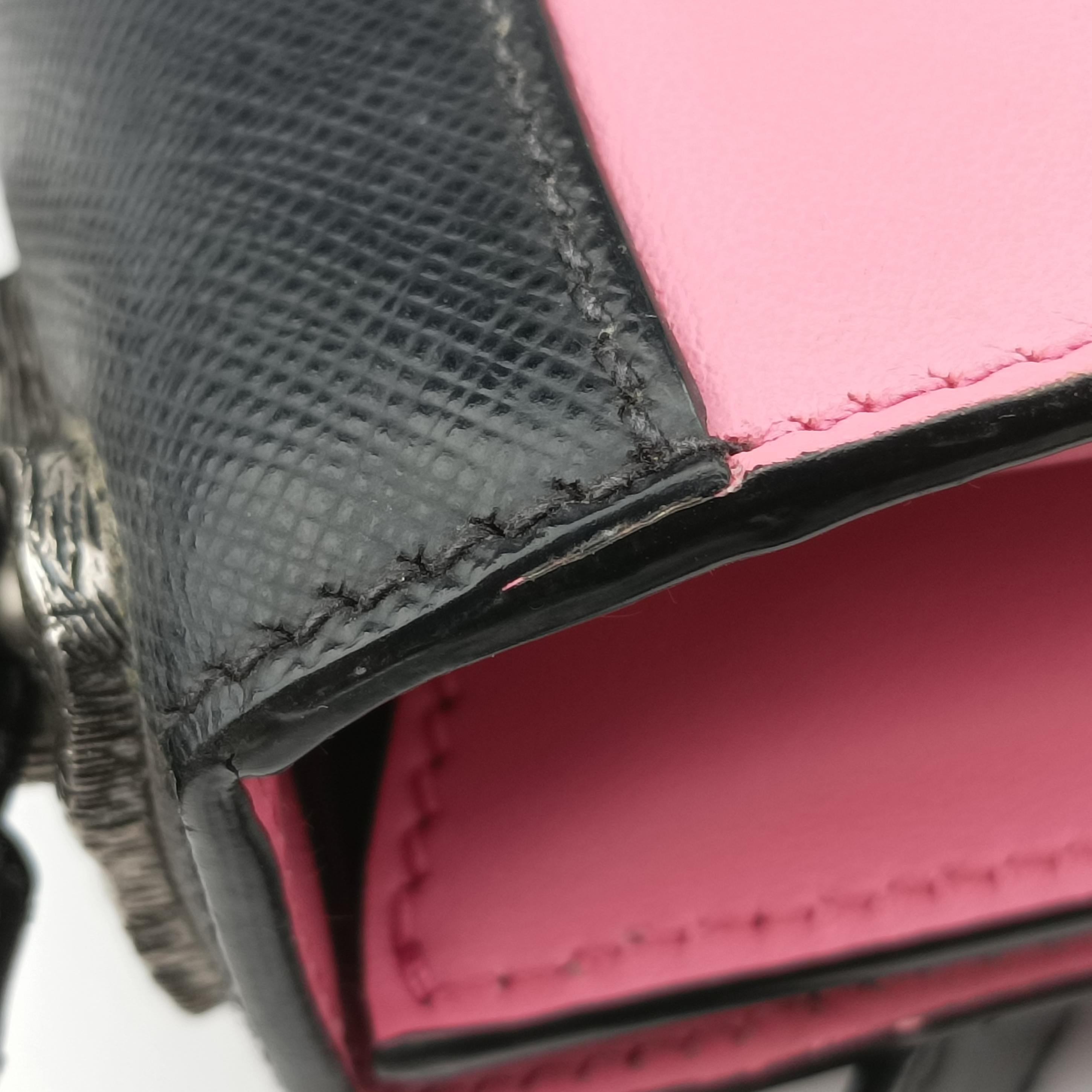 Pre-owned Prada Cahier pink×Black Leather 1BH018 shoulderbag | stylenewstar