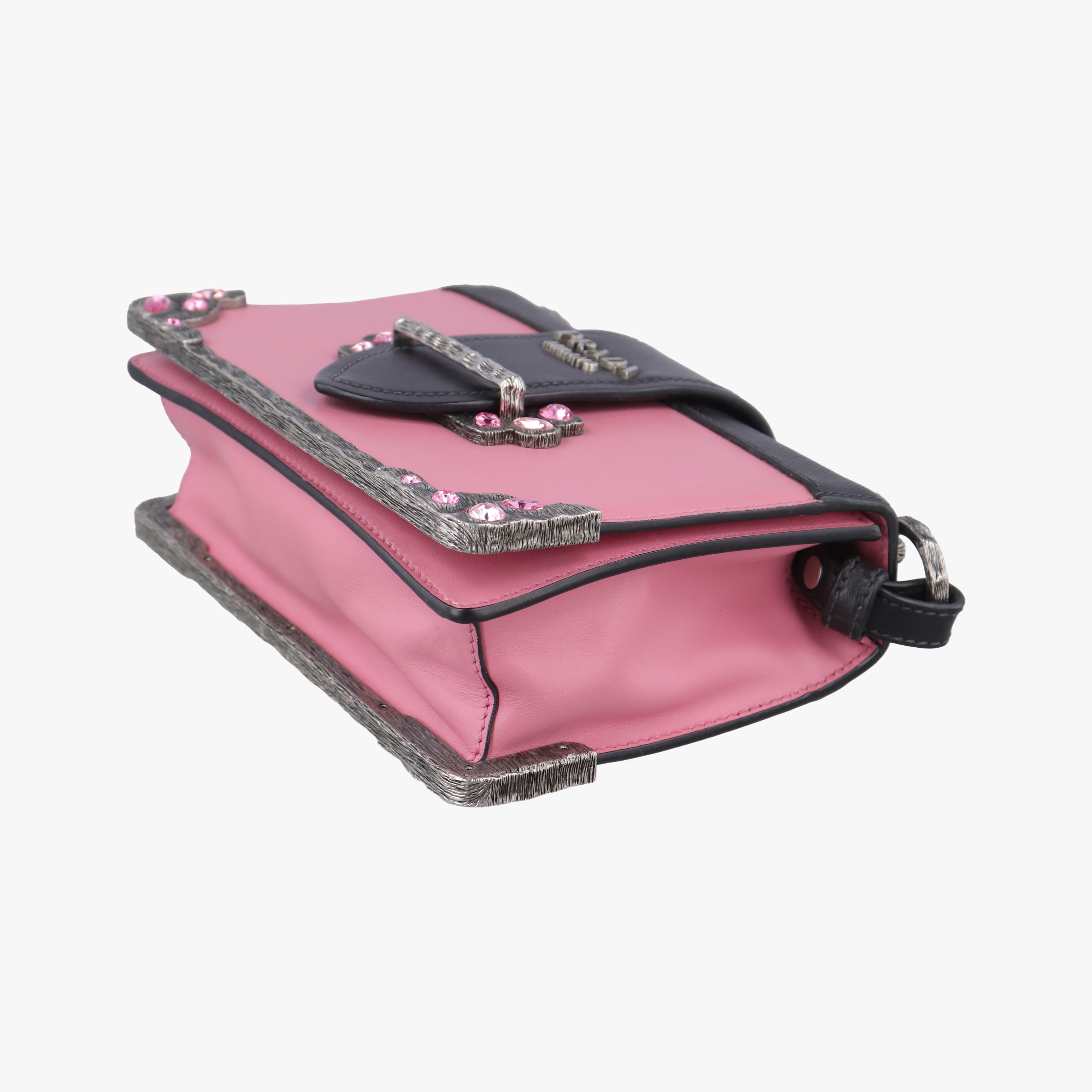 Pre-owned Prada Cahier pink×Black Leather 1BH018 shoulderbag | stylenewstar