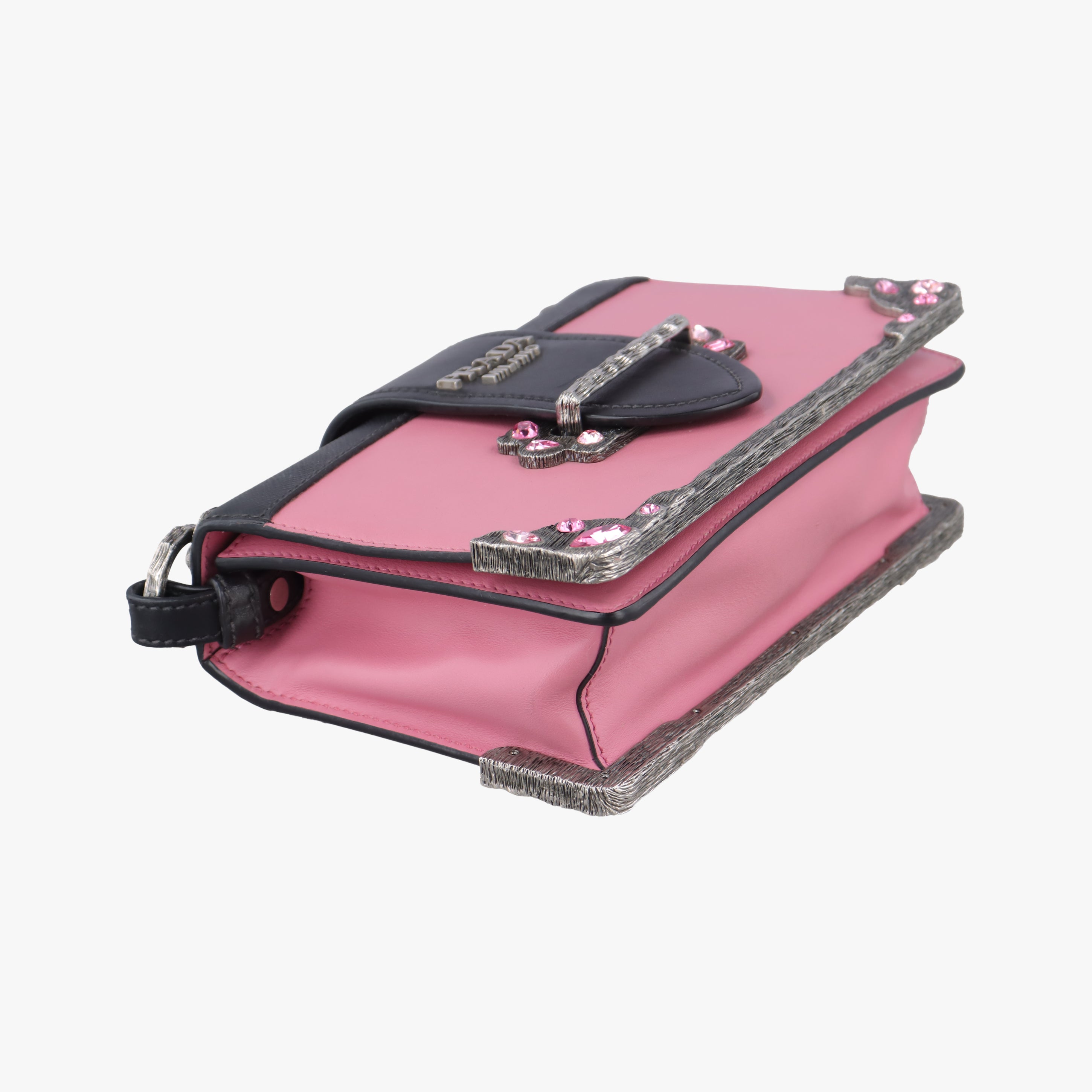 Pre-owned Prada Cahier pink×Black Leather 1BH018 shoulderbag | stylenewstar