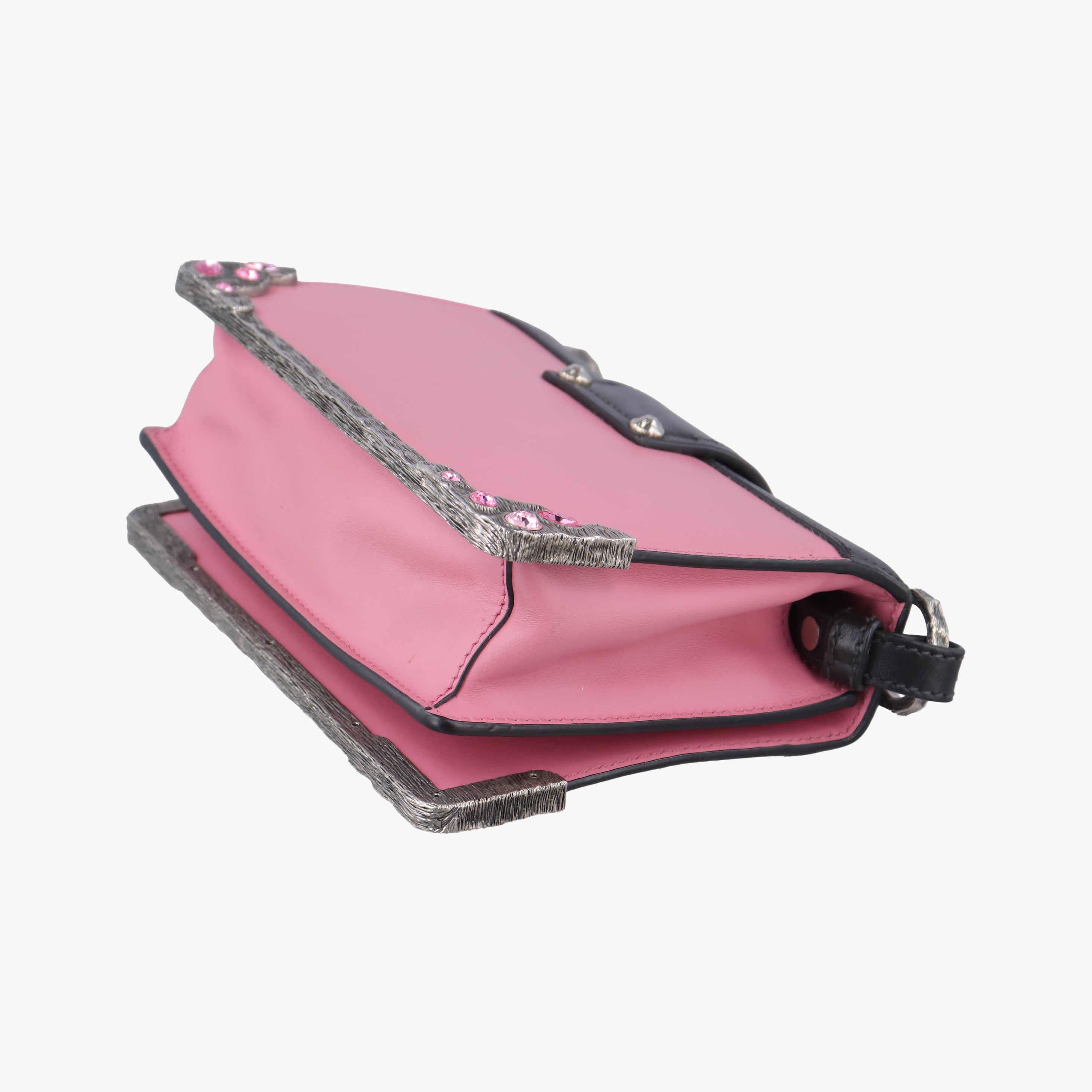 Pre-owned Prada Cahier pink×Black Leather 1BH018 shoulderbag | stylenewstar