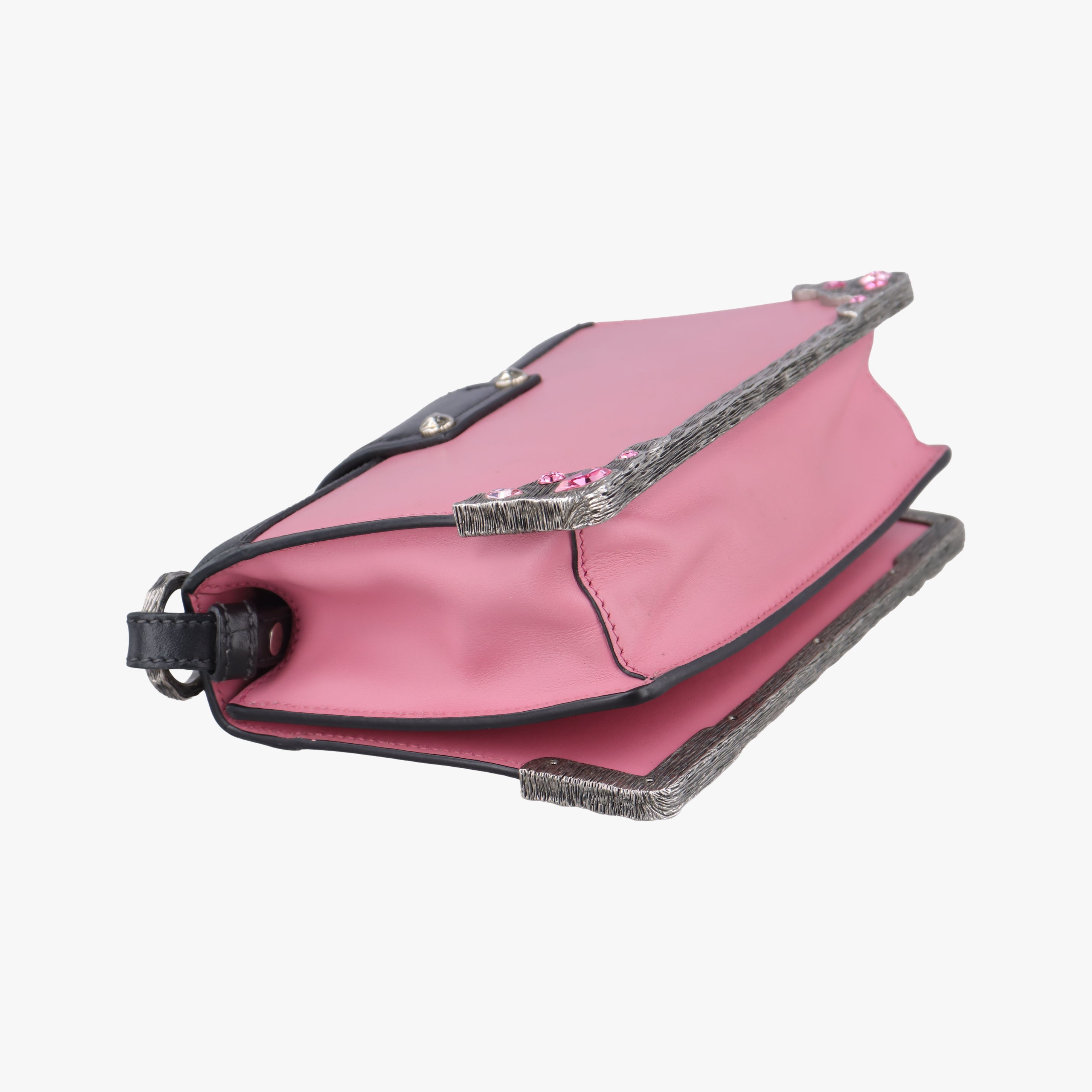 Pre-owned Prada Cahier pink×Black Leather 1BH018 shoulderbag | stylenewstar