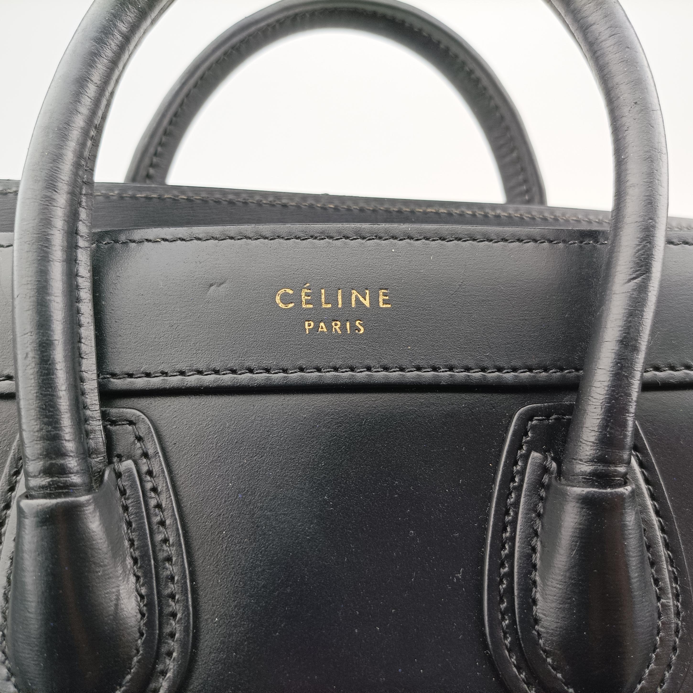 Pre-owned Celine luggage nano shopper Black×beige leather  shoulderbag | stylenewstar
