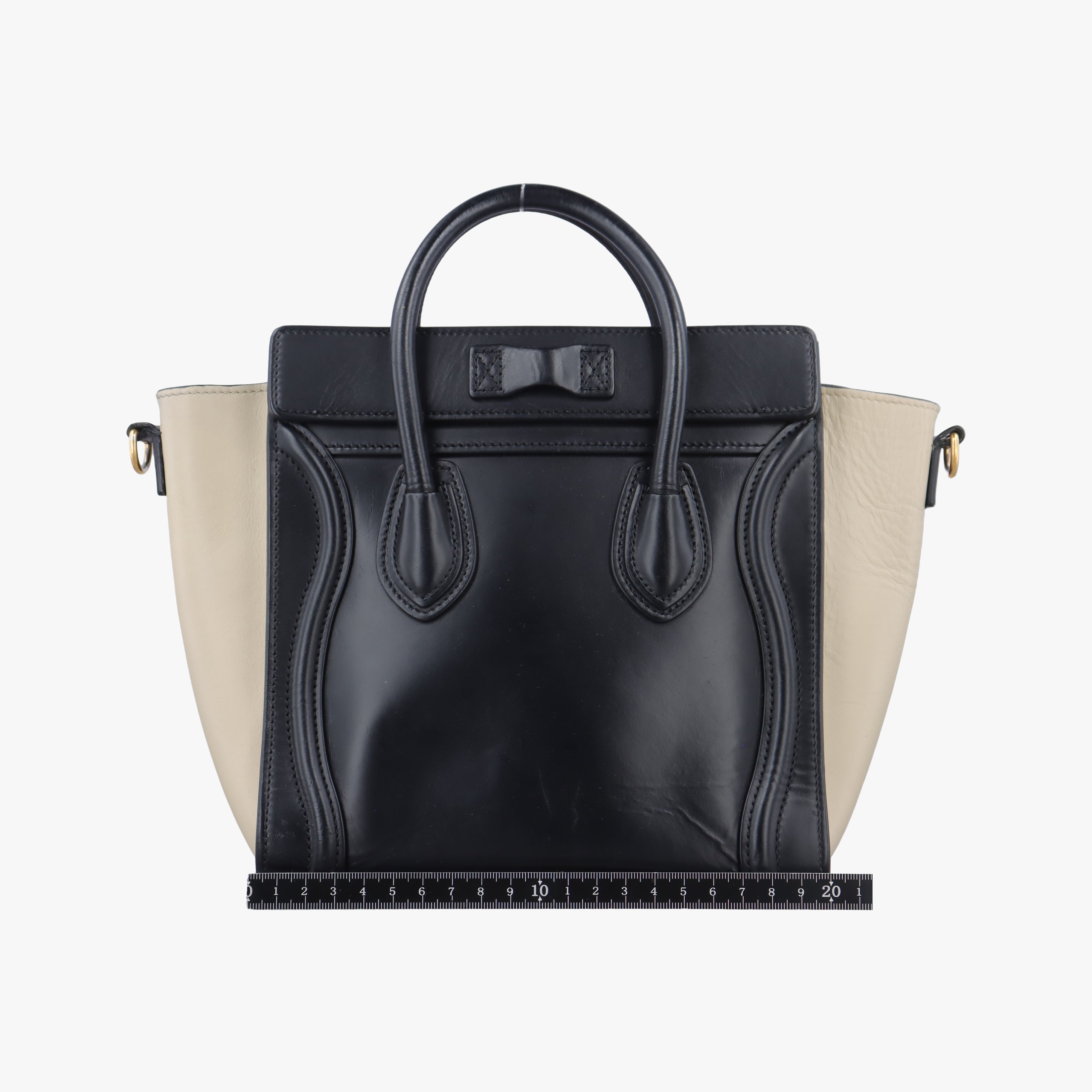 Pre-owned Celine luggage nano shopper Black×beige leather  shoulderbag | stylenewstar