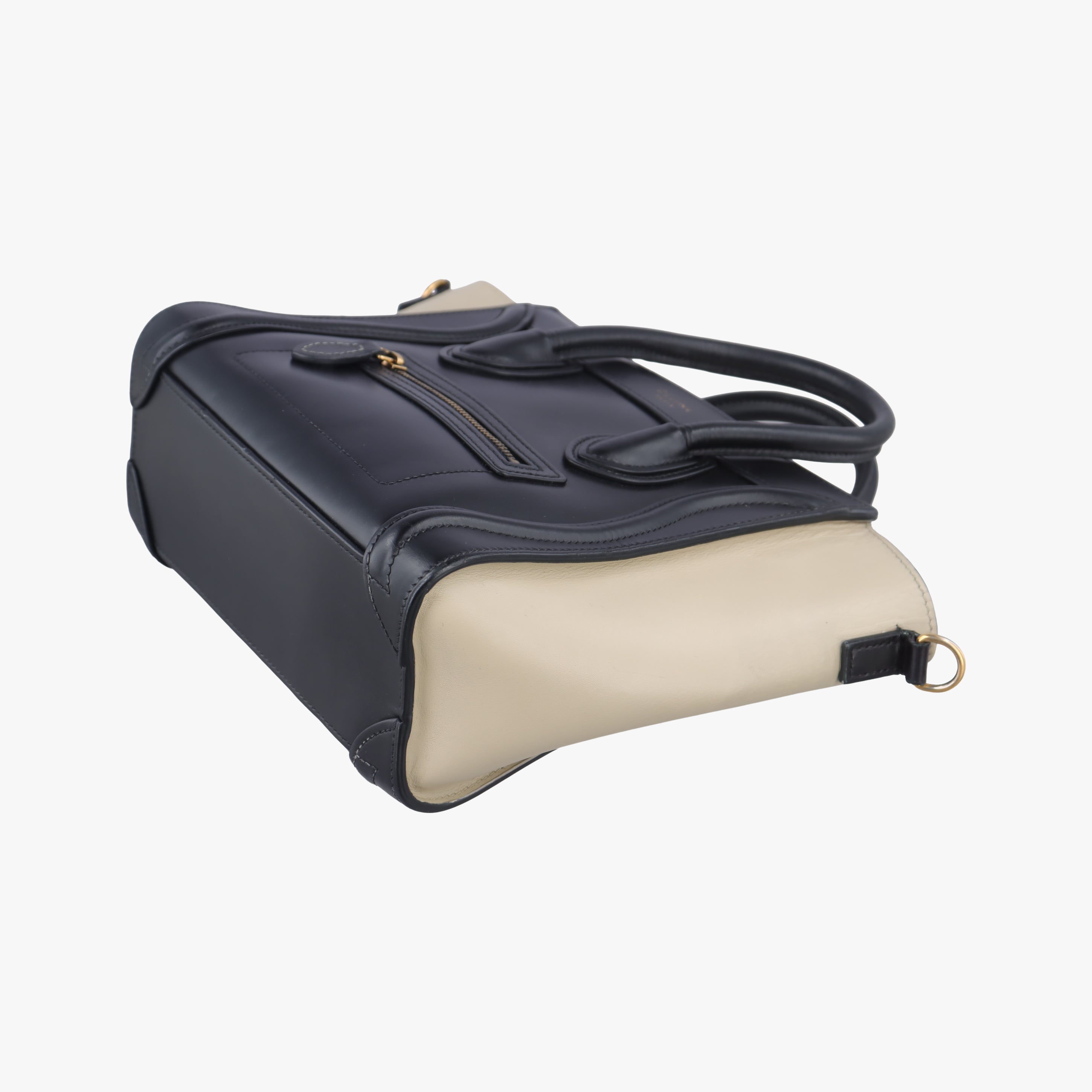 Pre-owned Celine luggage nano shopper Black×beige leather  shoulderbag | stylenewstar