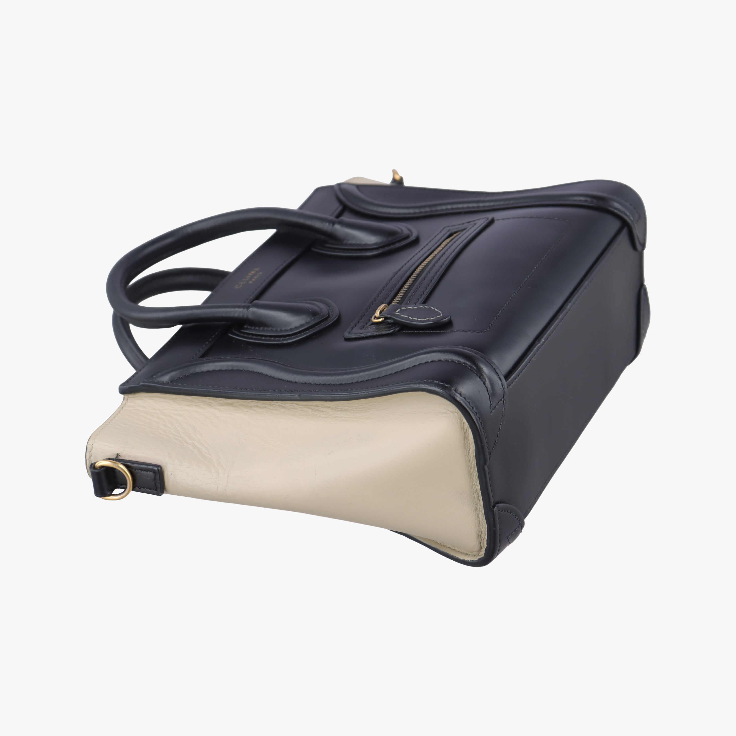 Pre-owned Celine luggage nano shopper Black×beige leather  shoulderbag | stylenewstar