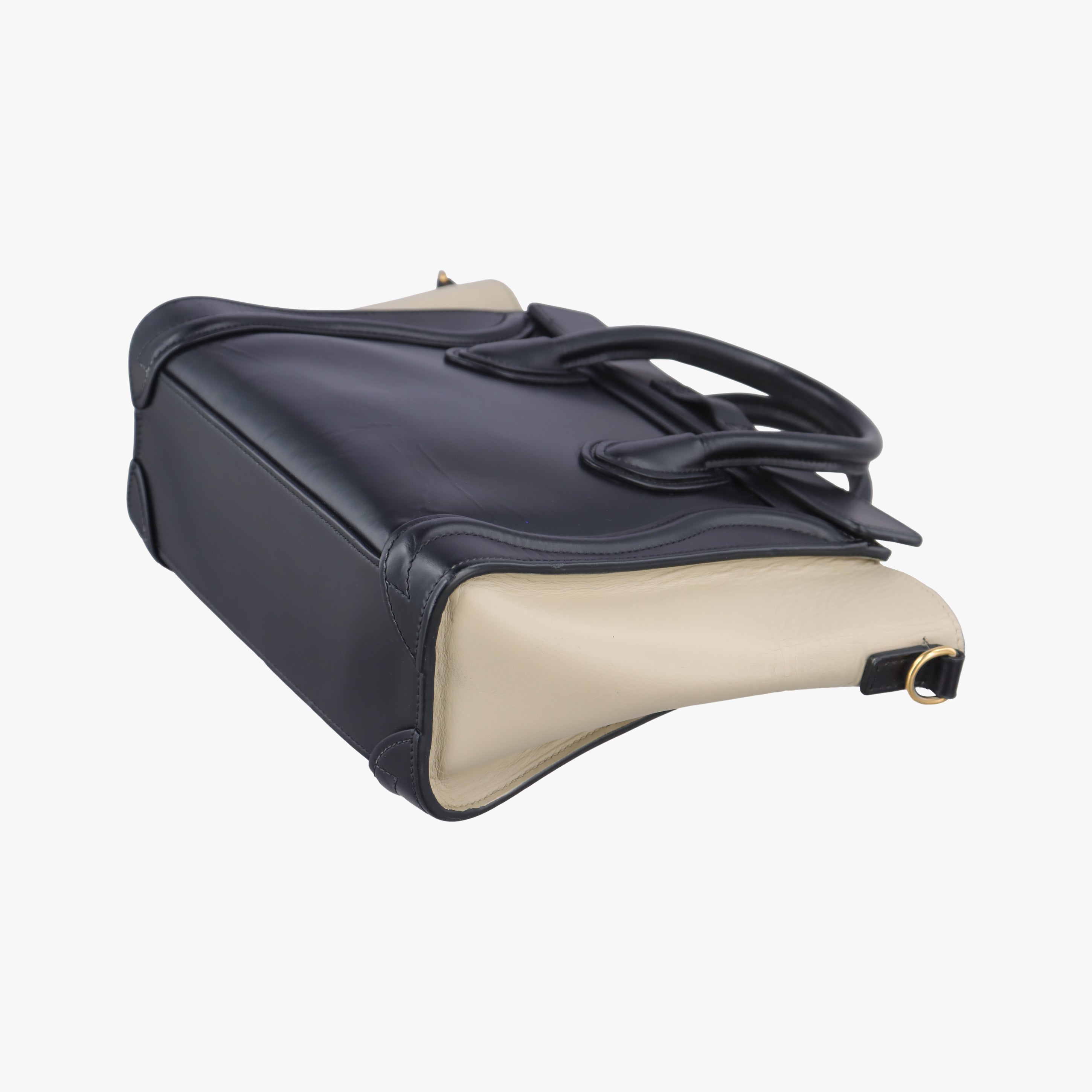 Pre-owned Celine luggage nano shopper Black×beige leather  shoulderbag | stylenewstar