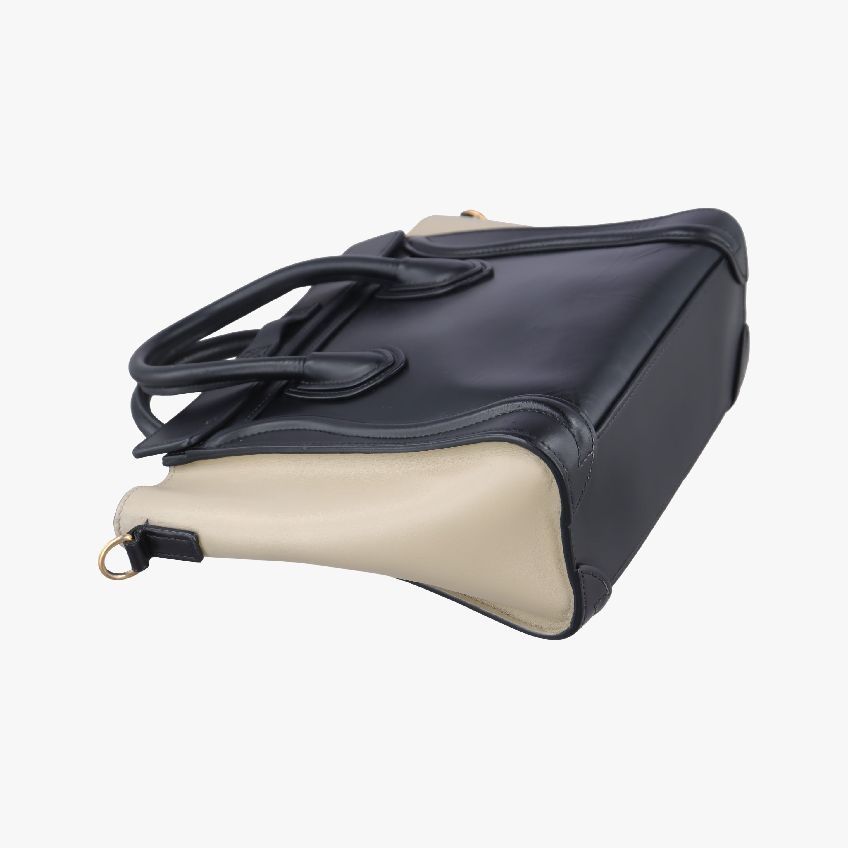 Pre-owned Celine luggage nano shopper Black×beige leather  shoulderbag | stylenewstar