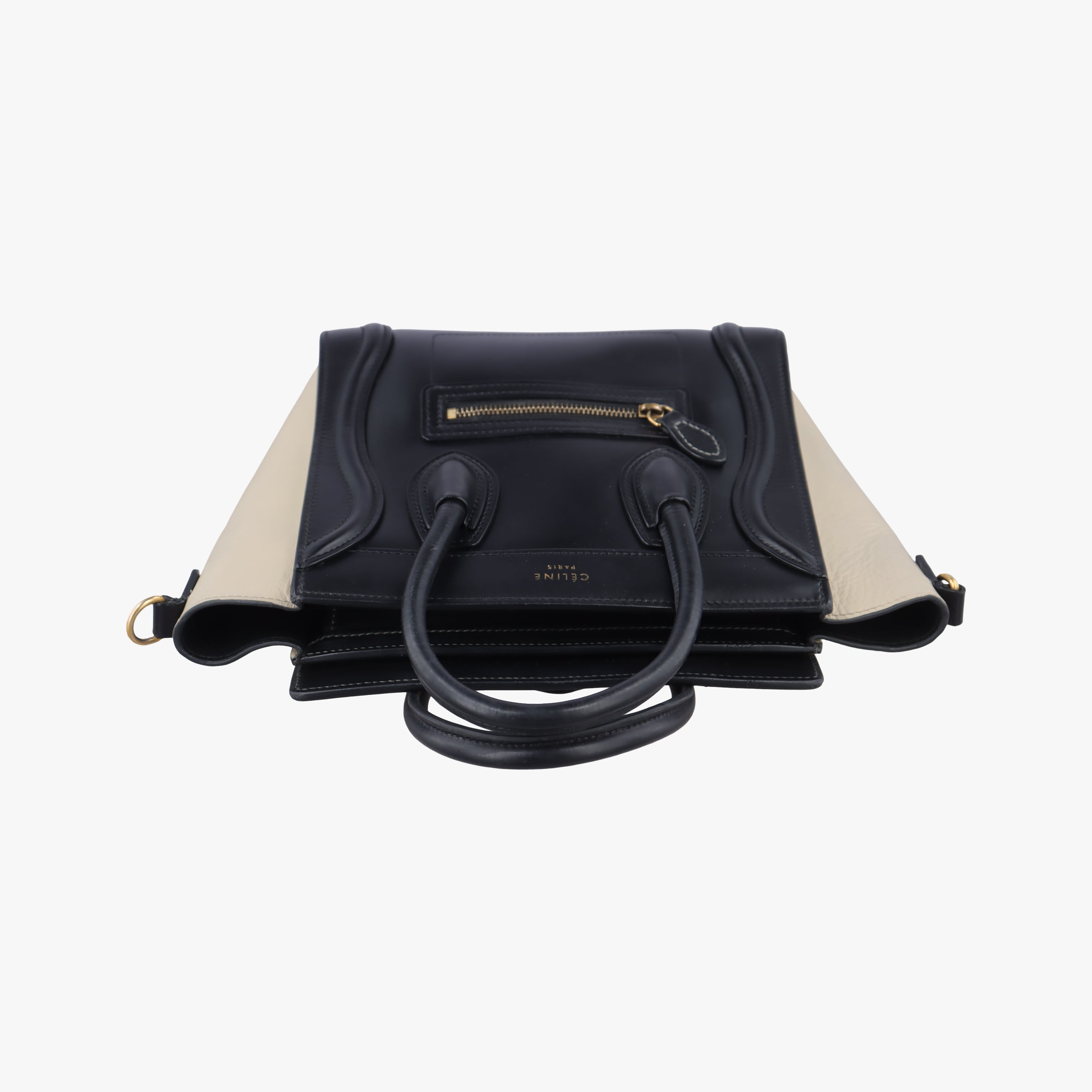 Pre-owned Celine luggage nano shopper Black×beige leather  shoulderbag | stylenewstar