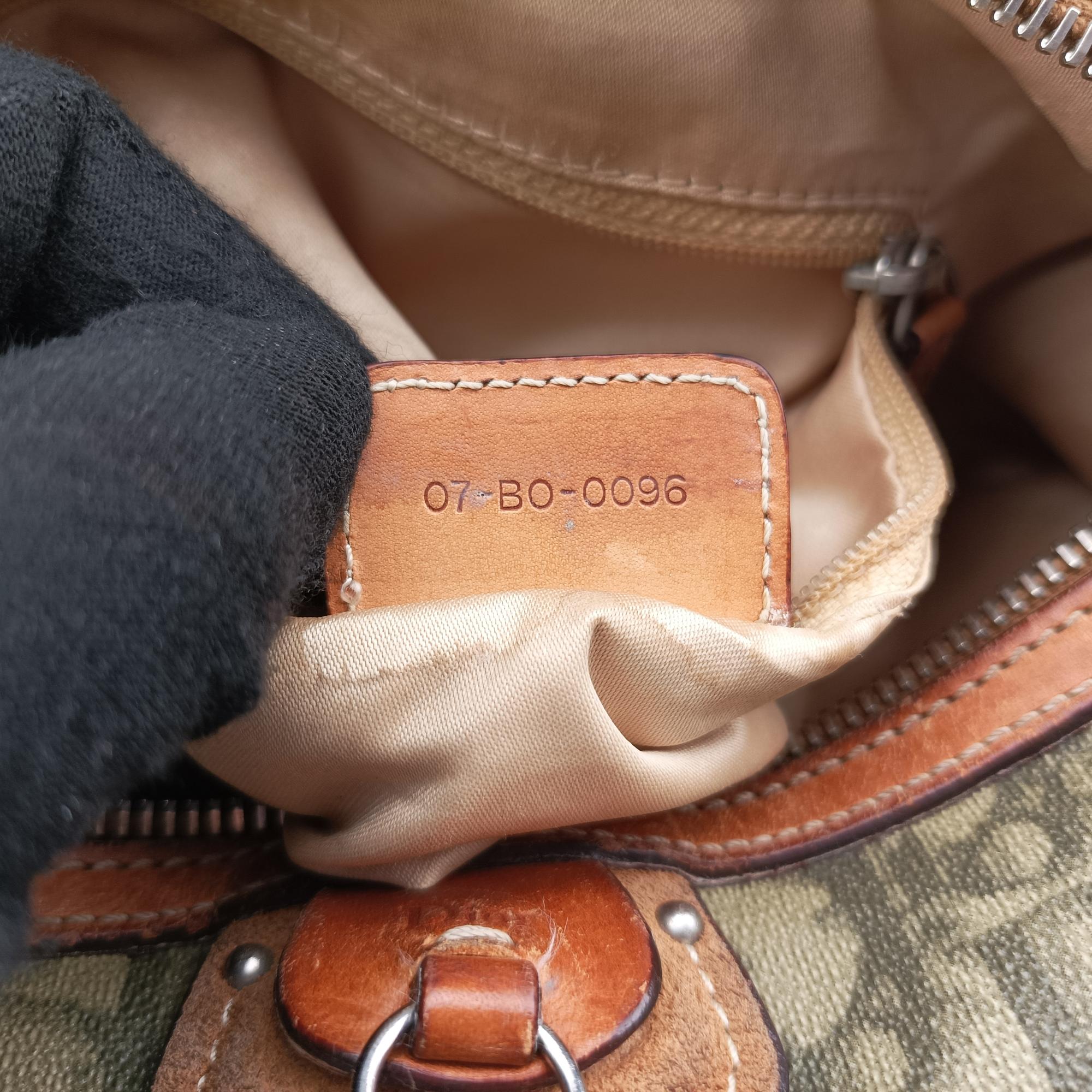 Pre-owned Christian Dior Romantique trotter Heart Barrel Green×Brown PVC coated canvas  handbag | stylenewstar