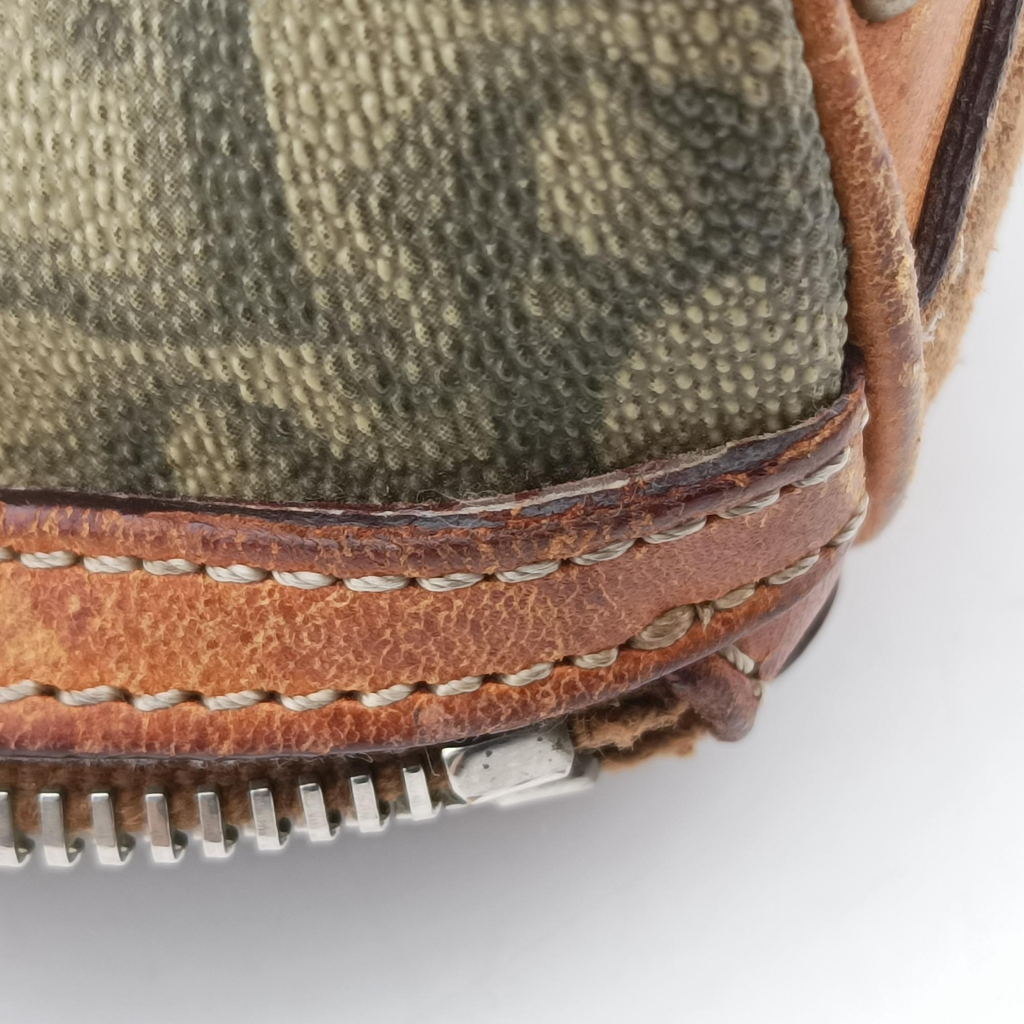 Pre-owned Christian Dior Romantique trotter Heart Barrel Green×Brown PVC coated canvas  handbag | stylenewstar