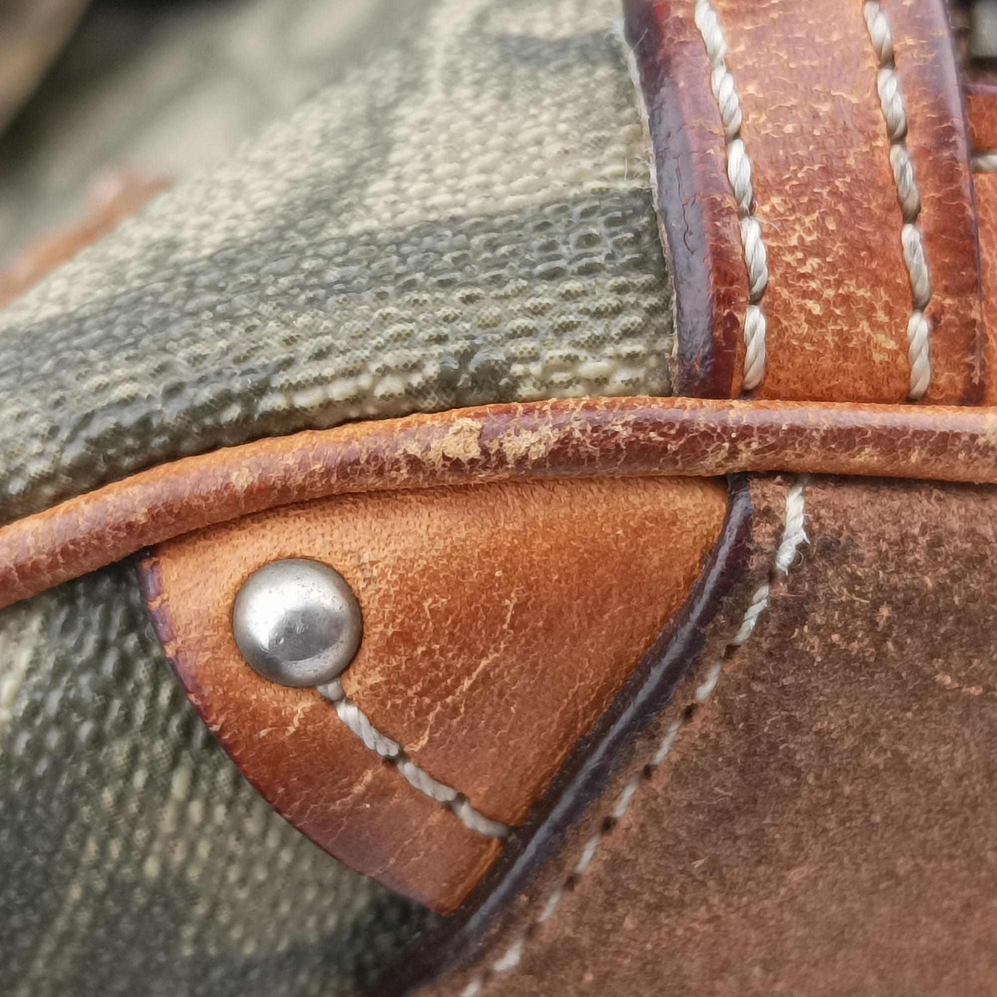 Pre-owned Christian Dior Romantique trotter Heart Barrel Green×Brown PVC coated canvas  handbag | stylenewstar