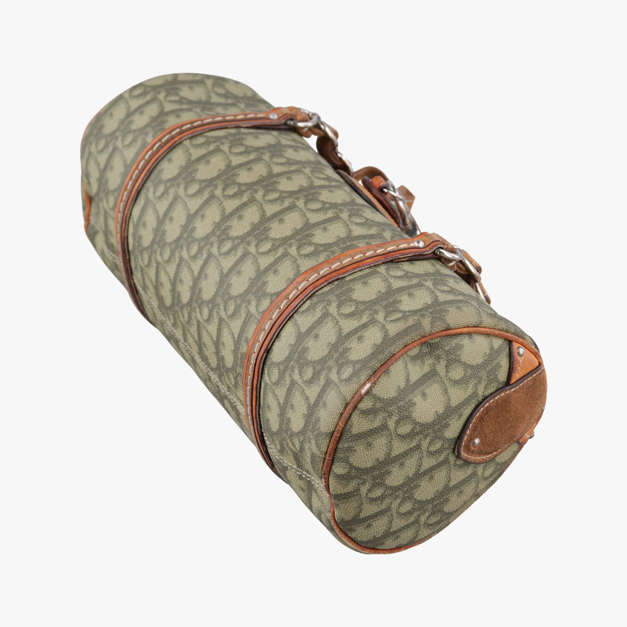 Pre-owned Christian Dior Romantique trotter Heart Barrel Green×Brown PVC coated canvas  handbag | stylenewstar