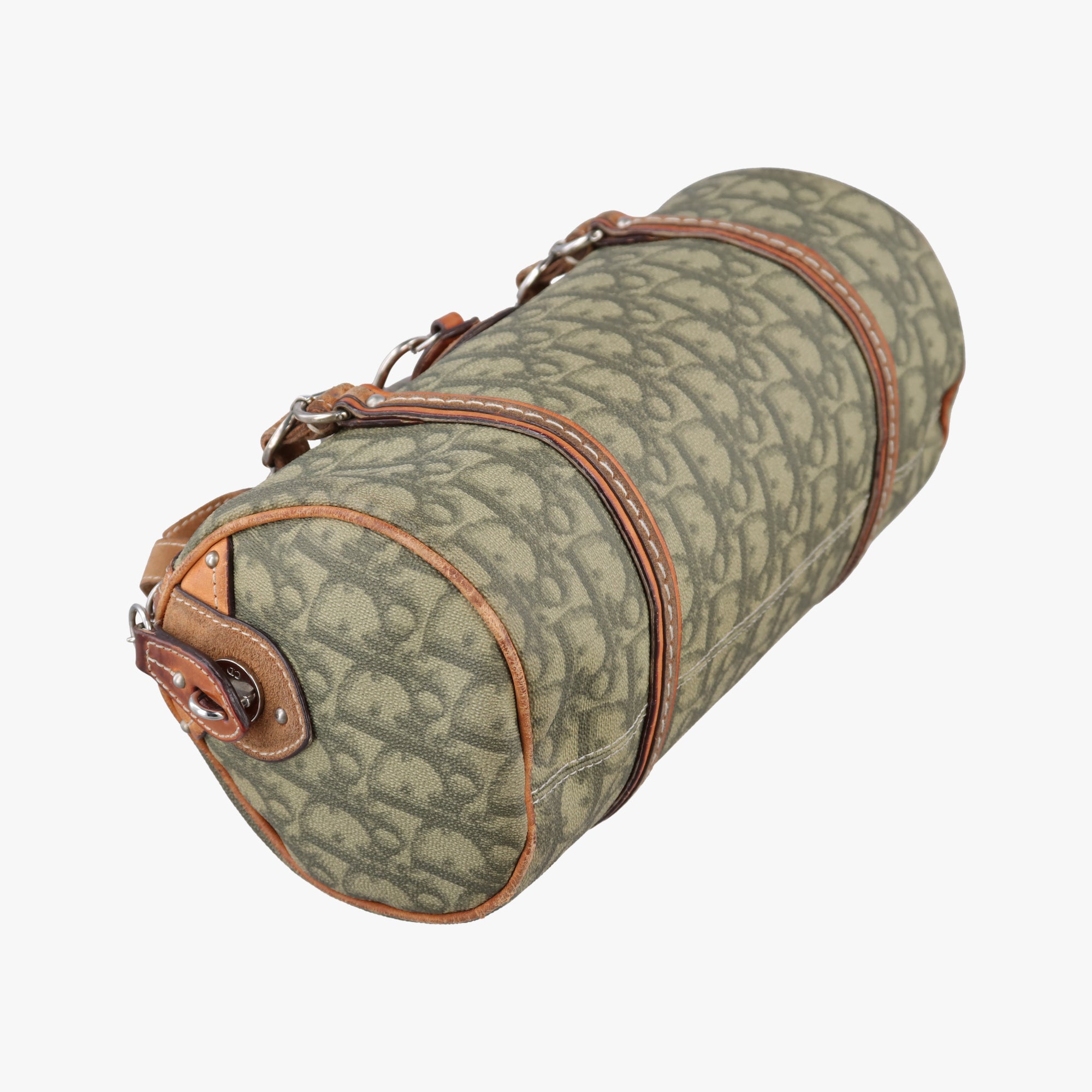 Pre-owned Christian Dior Romantique trotter Heart Barrel Green×Brown PVC coated canvas  handbag | stylenewstar