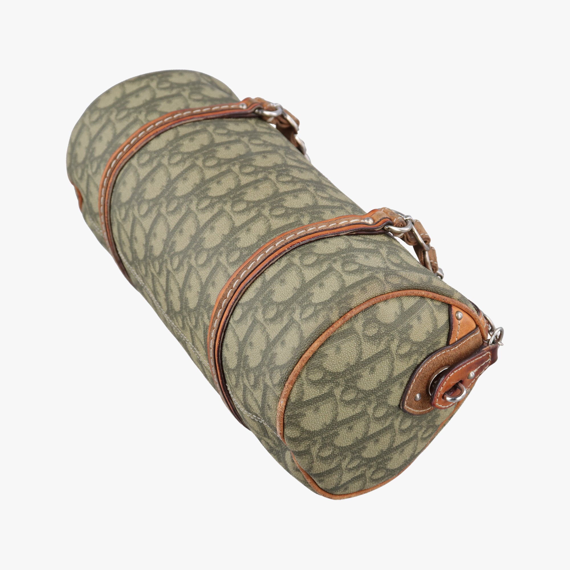 Pre-owned Christian Dior Romantique trotter Heart Barrel Green×Brown PVC coated canvas  handbag | stylenewstar