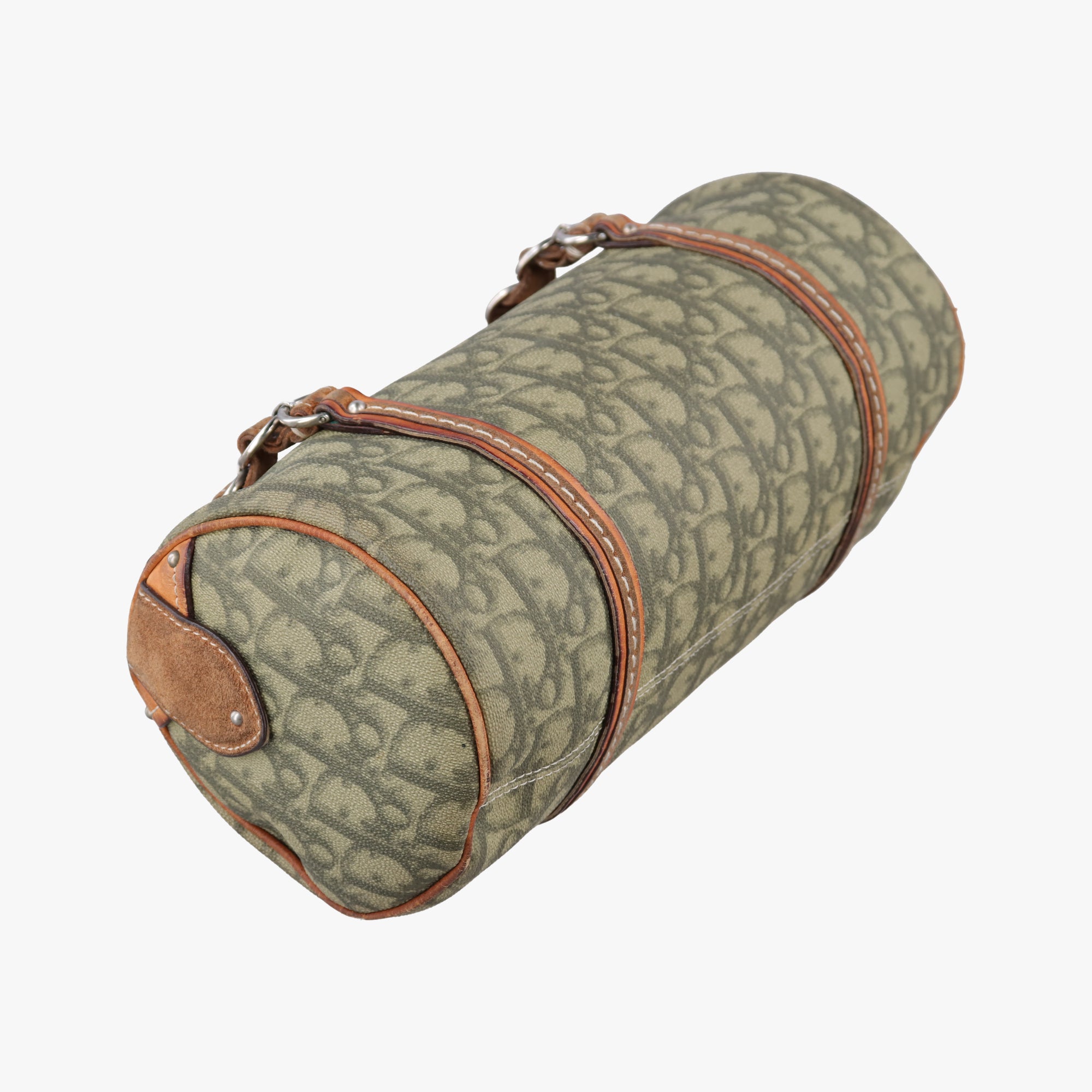 Pre-owned Christian Dior Romantique trotter Heart Barrel Green×Brown PVC coated canvas  handbag | stylenewstar