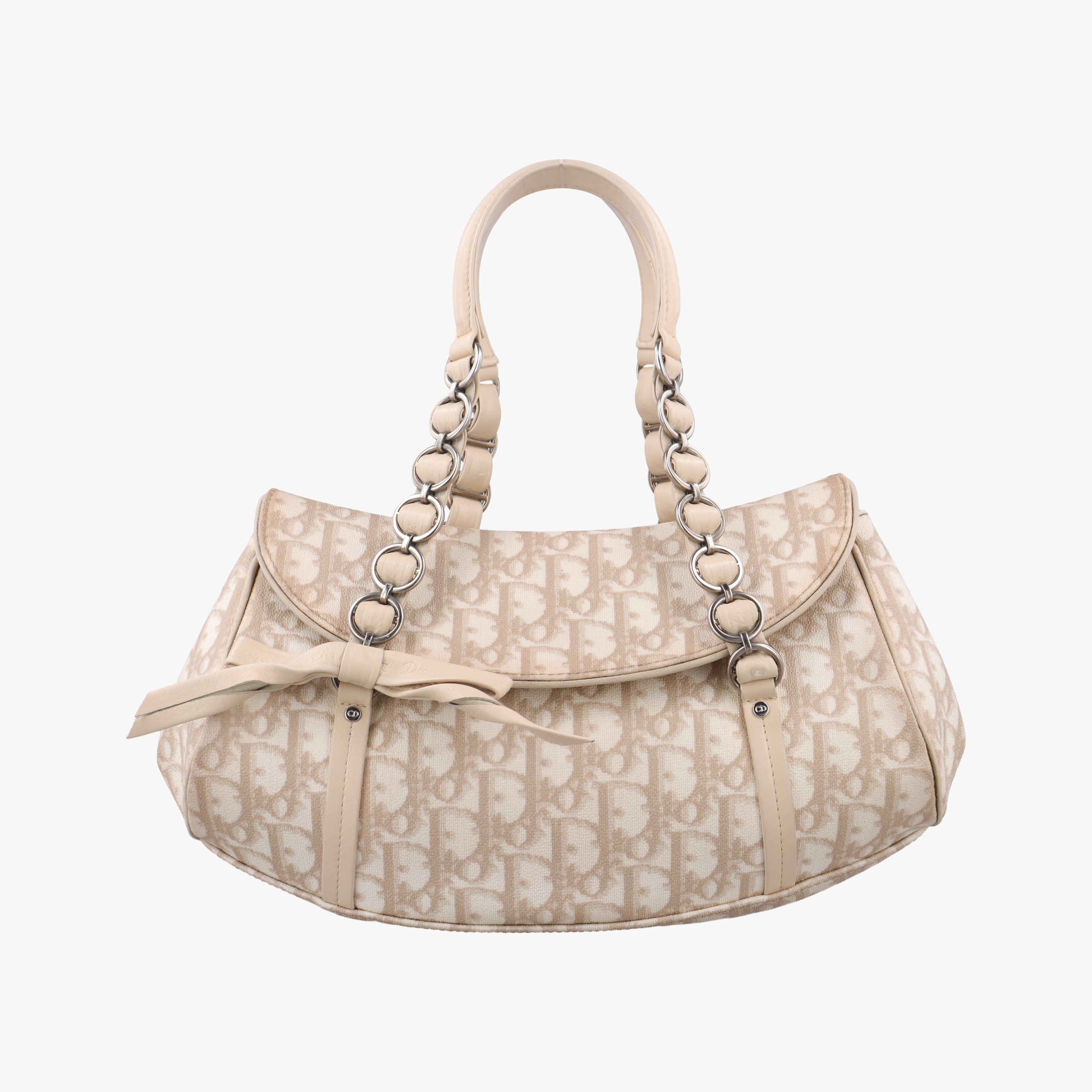 Pre-owned Christian Dior Romantique Trotter Beigex White PVC coated canvas  handbag | stylenewstar