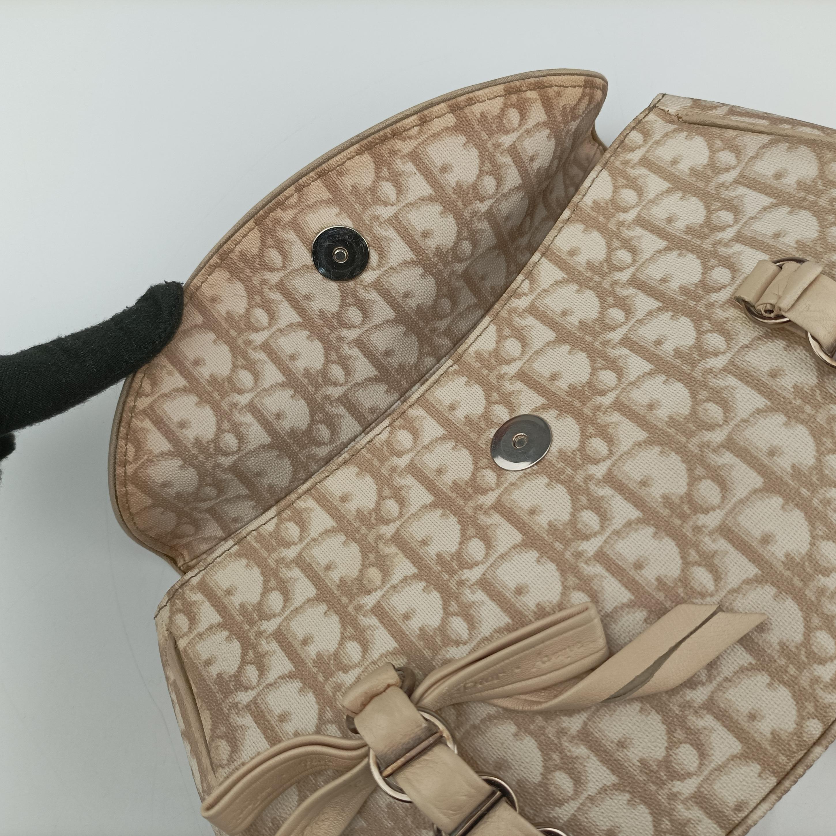 Pre-owned Christian Dior Romantique Trotter Beigex White PVC coated canvas  handbag | stylenewstar
