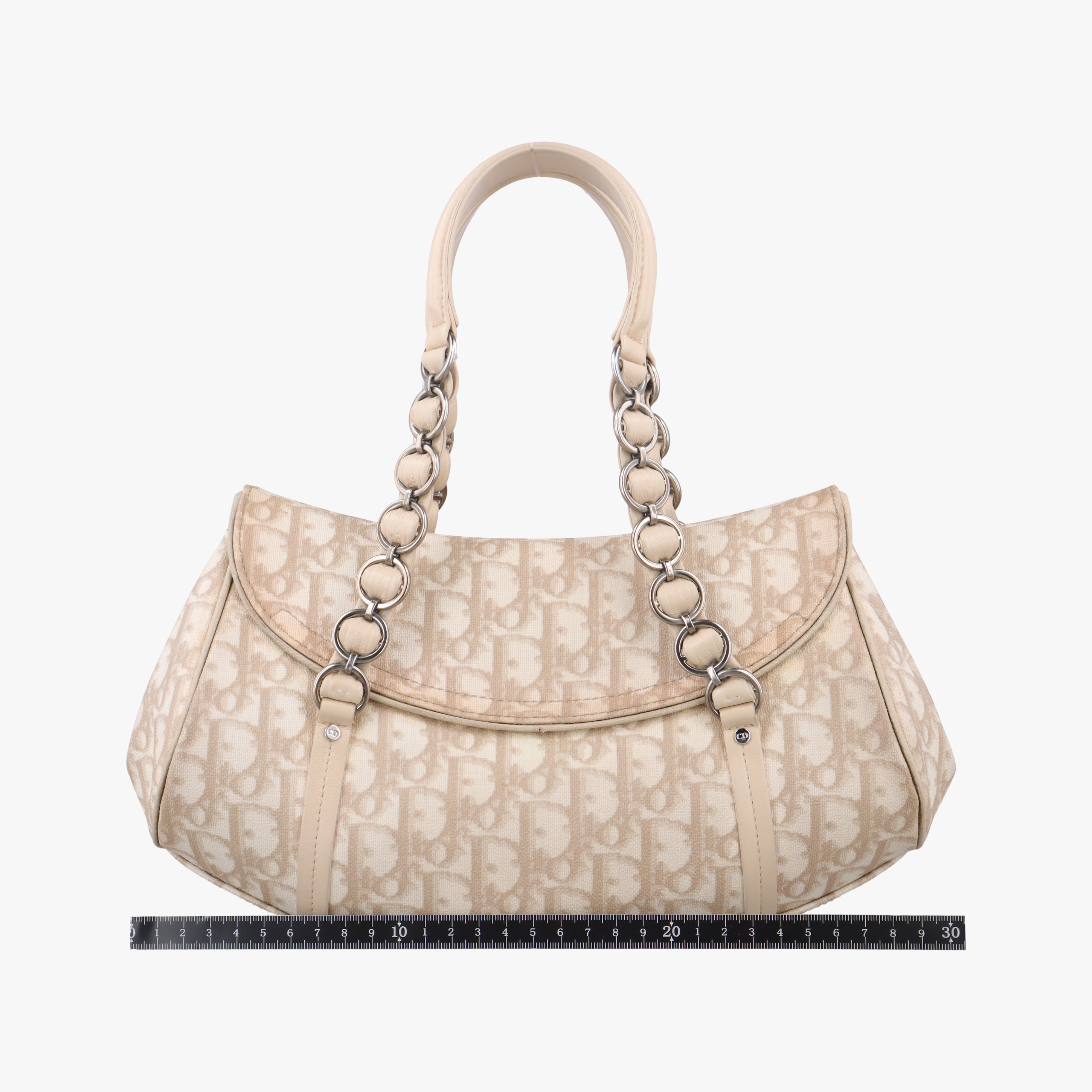 Pre-owned Christian Dior Romantique Trotter Beigex White PVC coated canvas  handbag | stylenewstar