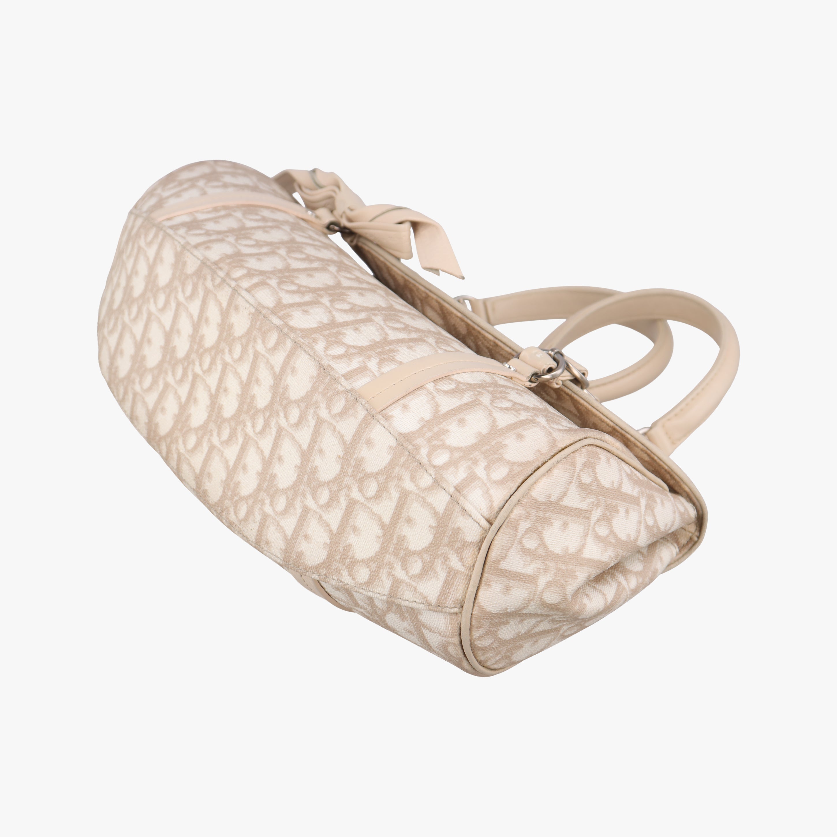 Pre-owned Christian Dior Romantique Trotter Beigex White PVC coated canvas  handbag | stylenewstar