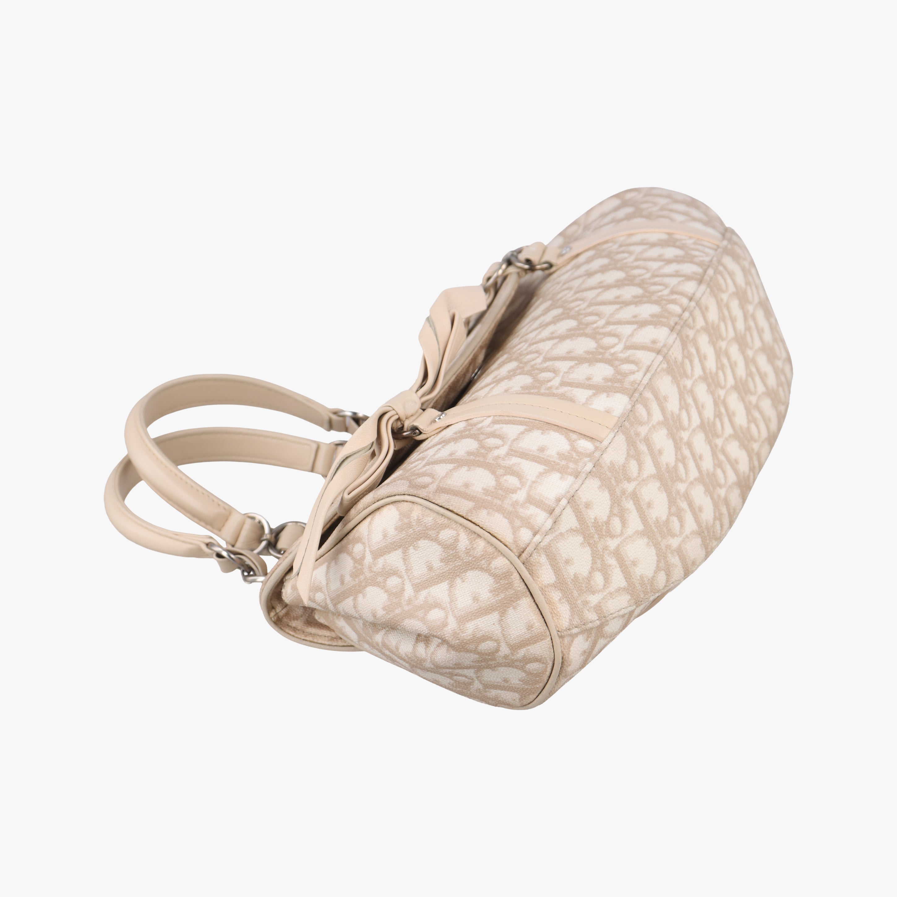 Pre-owned Christian Dior Romantique Trotter Beigex White PVC coated canvas  handbag | stylenewstar