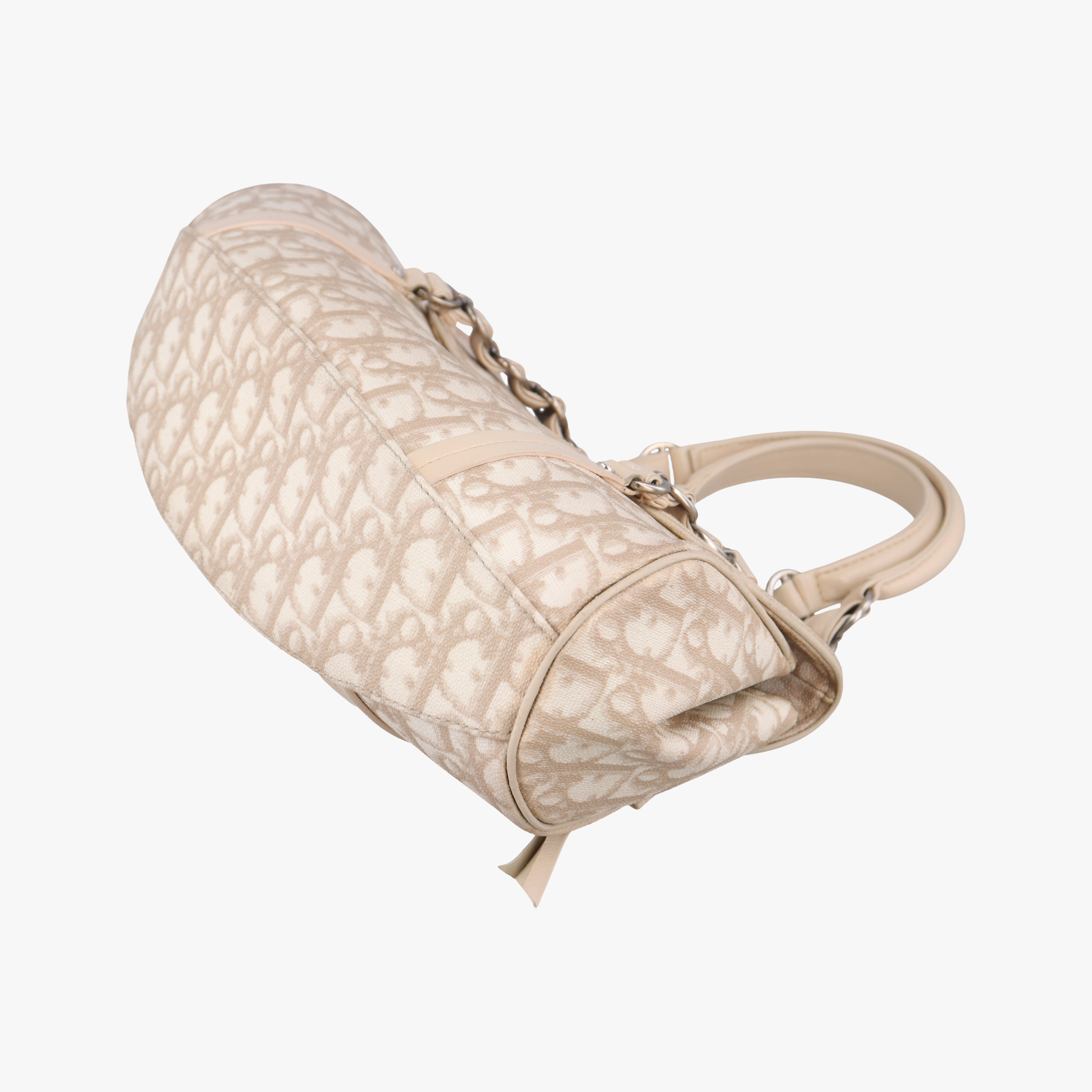 Pre-owned Christian Dior Romantique Trotter Beigex White PVC coated canvas  handbag | stylenewstar