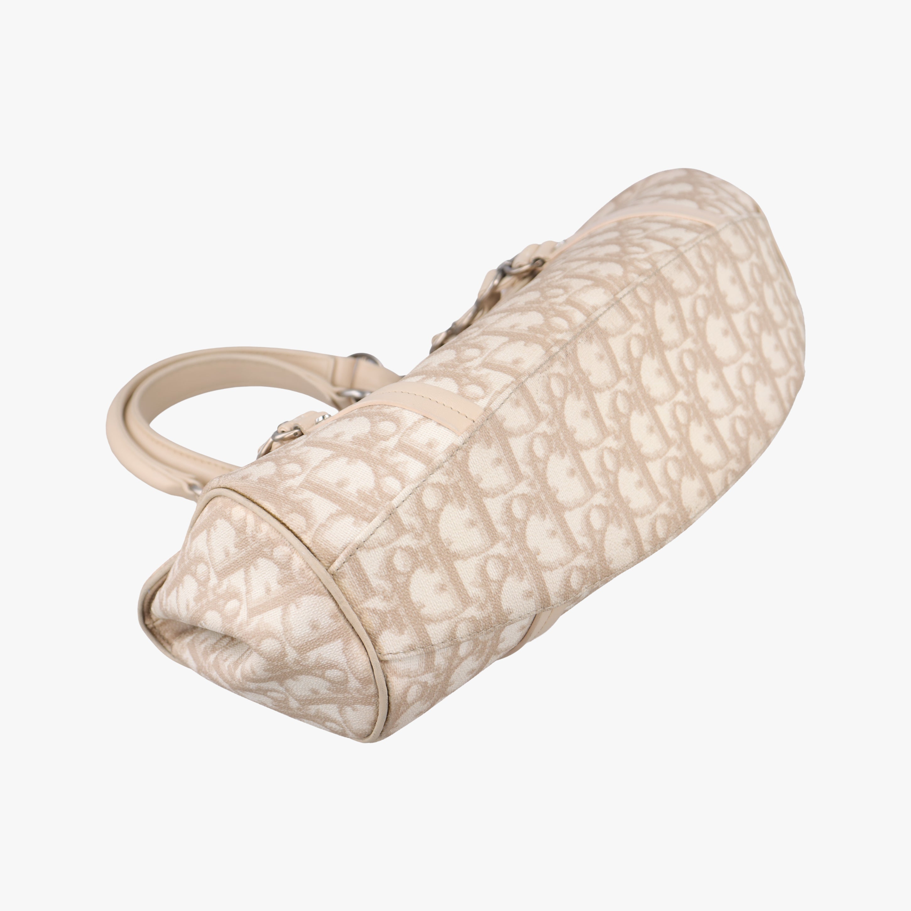 Pre-owned Christian Dior Romantique Trotter Beigex White PVC coated canvas  handbag | stylenewstar