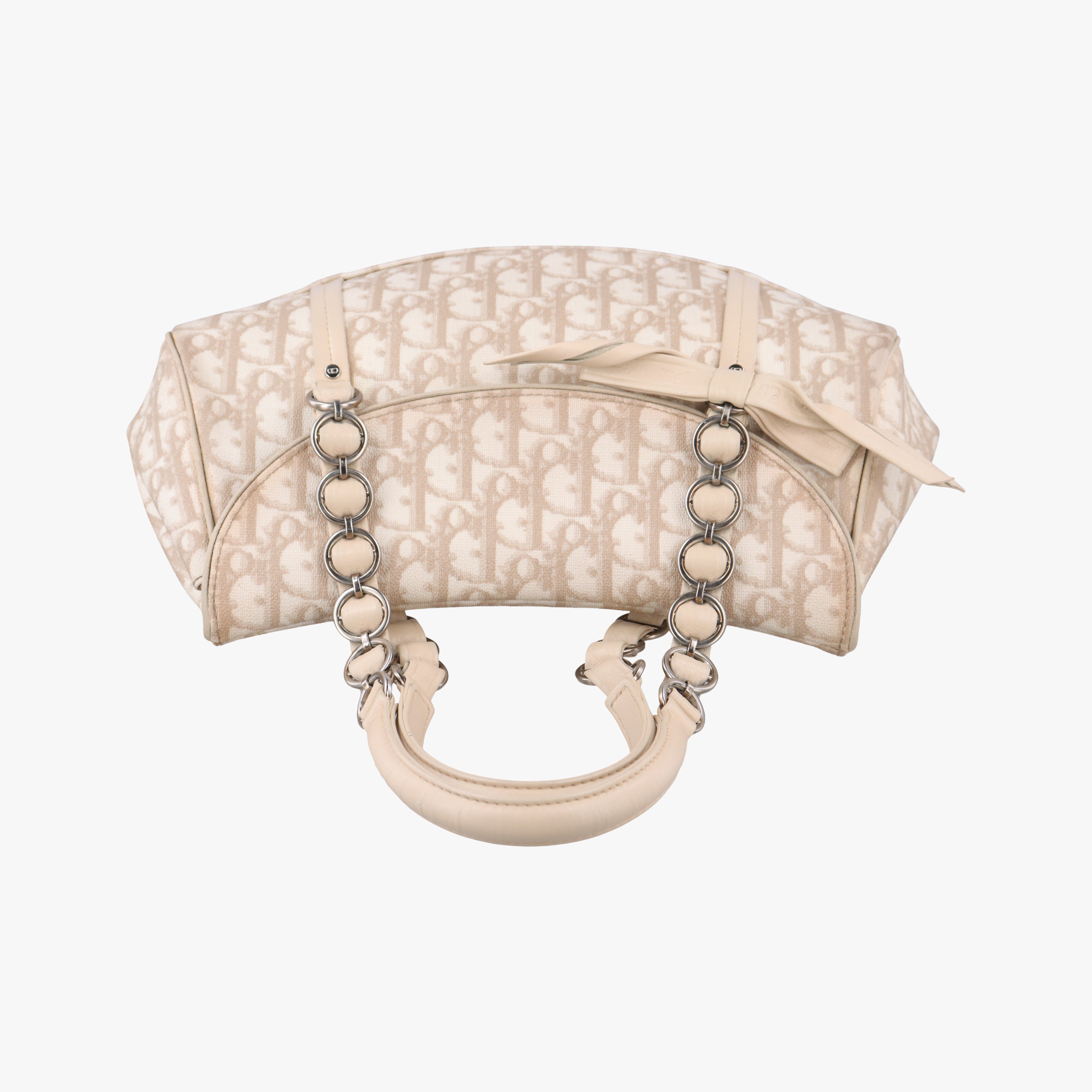 Pre-owned Christian Dior Romantique Trotter Beigex White PVC coated canvas  handbag | stylenewstar