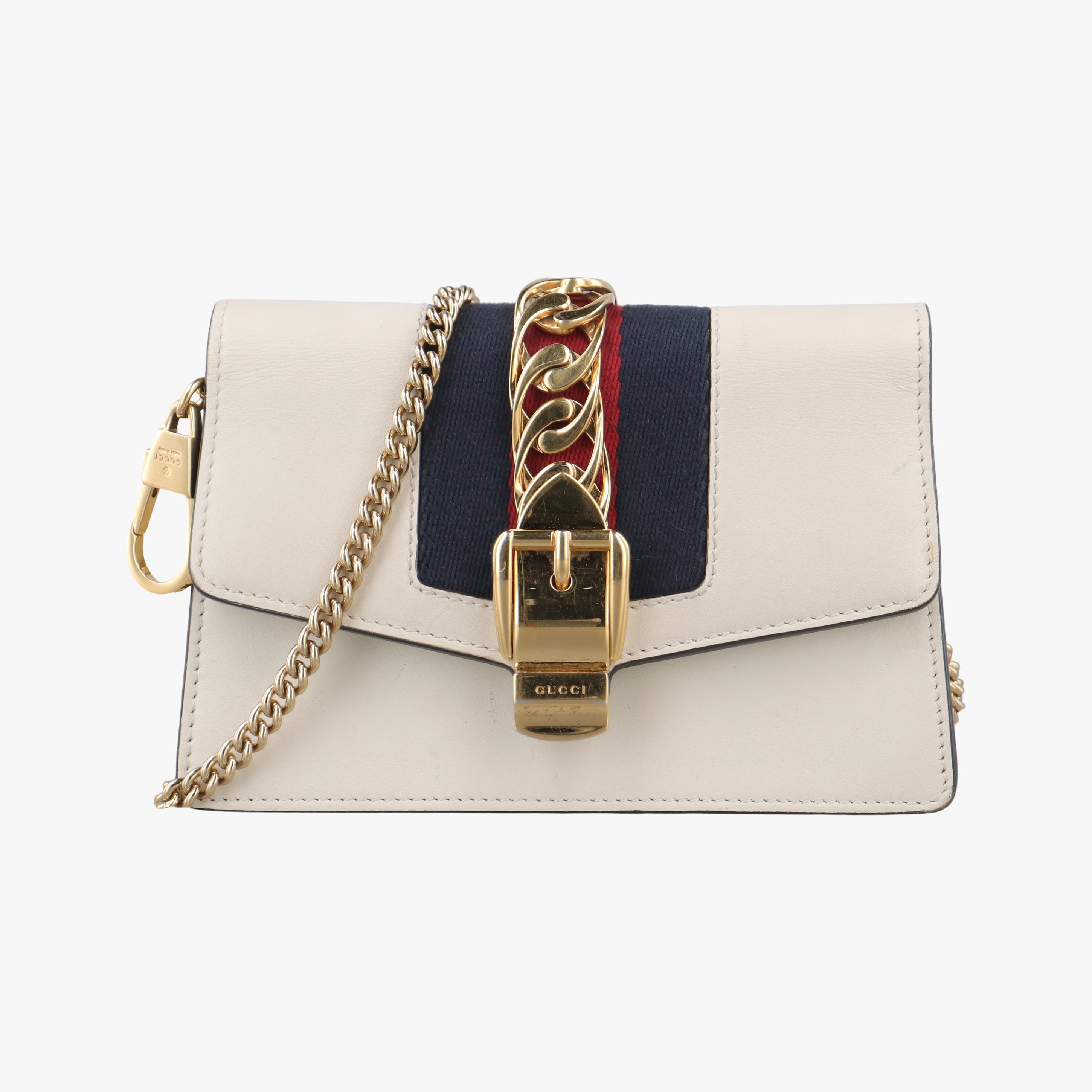 Pre-owned Gucci Sylvie Ivory×Navy×Red Leather 494646 shoulderbag | stylenewstar