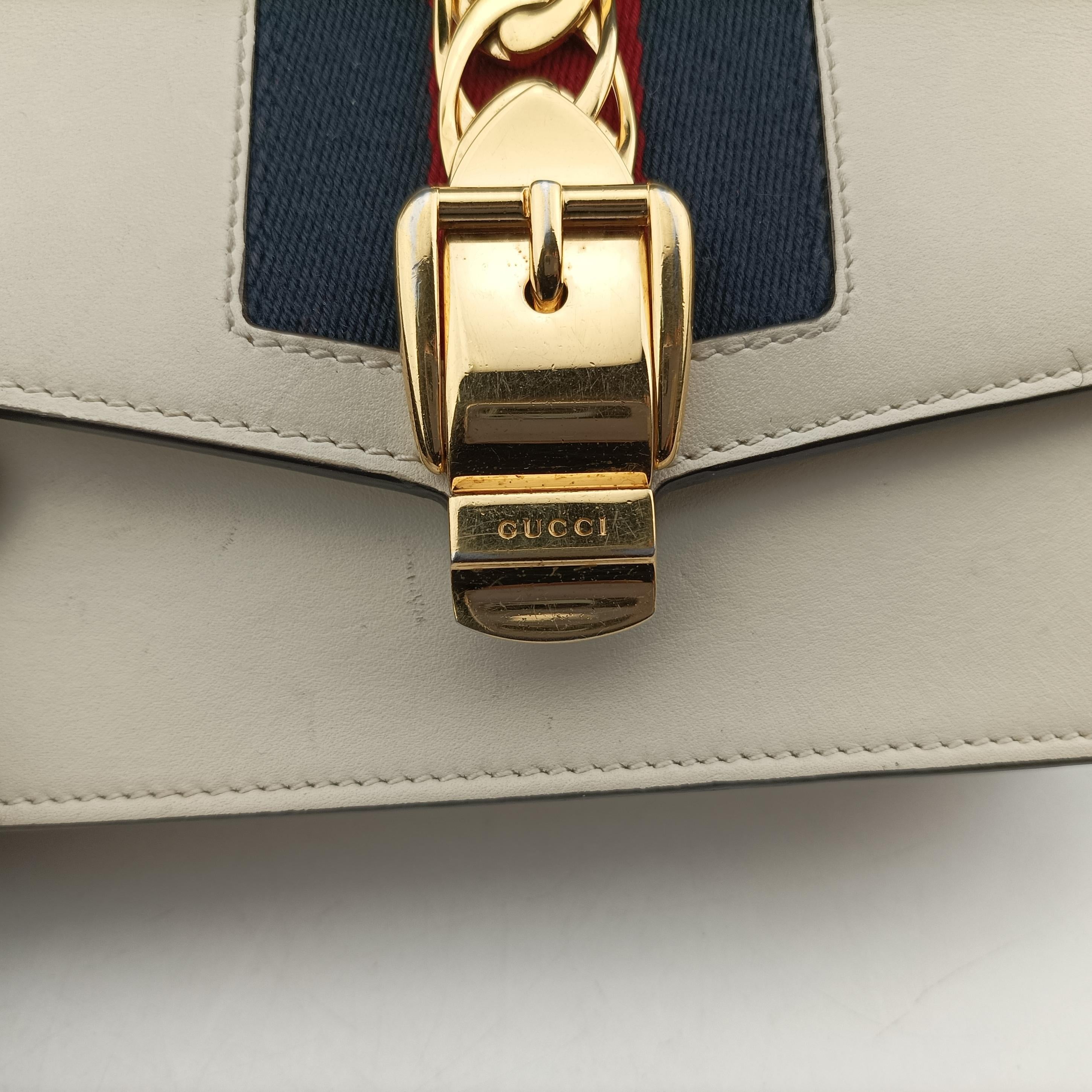 Pre-owned Gucci Sylvie Ivory×Navy×Red Leather 494646 shoulderbag | stylenewstar