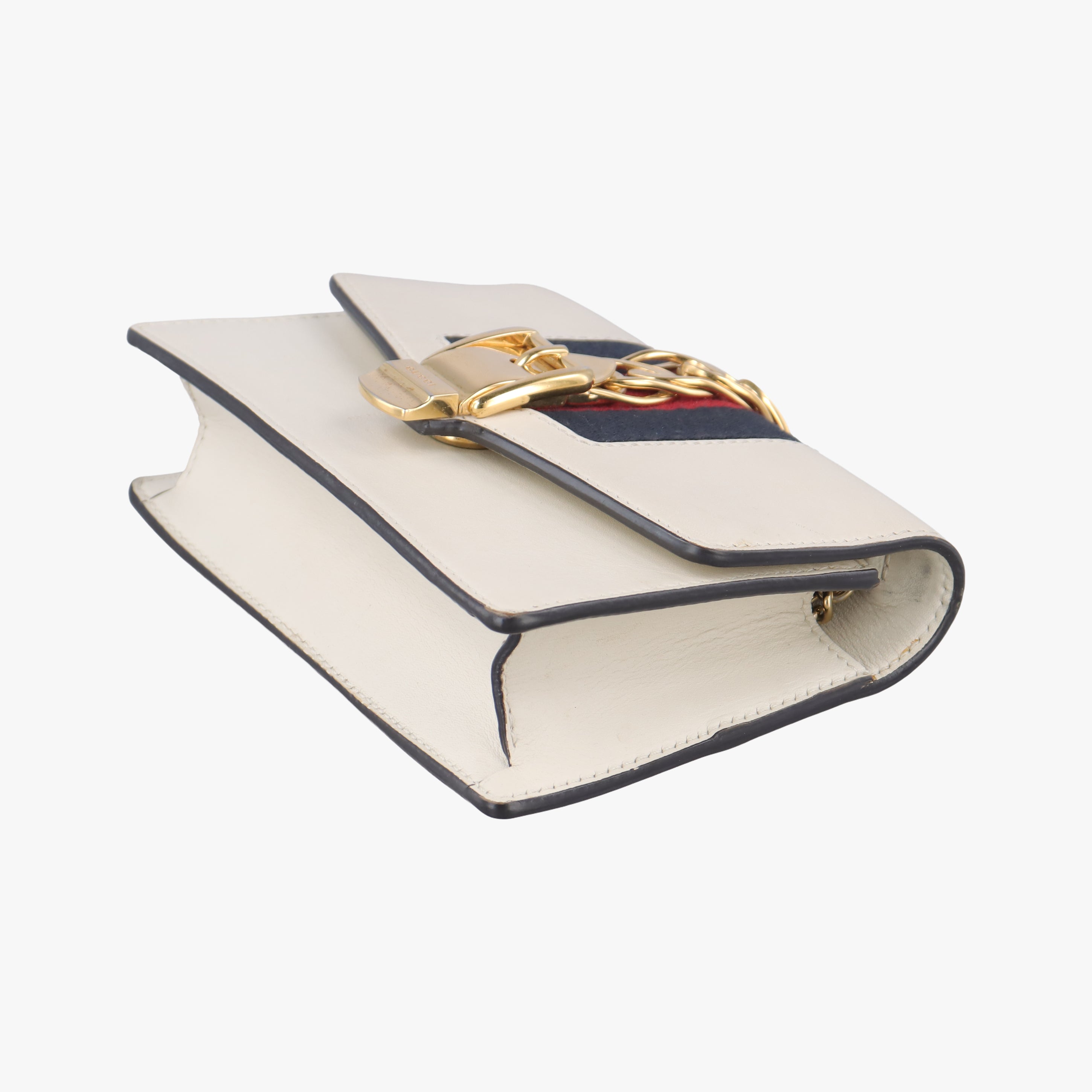 Pre-owned Gucci Sylvie Ivory×Navy×Red Leather 494646 shoulderbag | stylenewstar