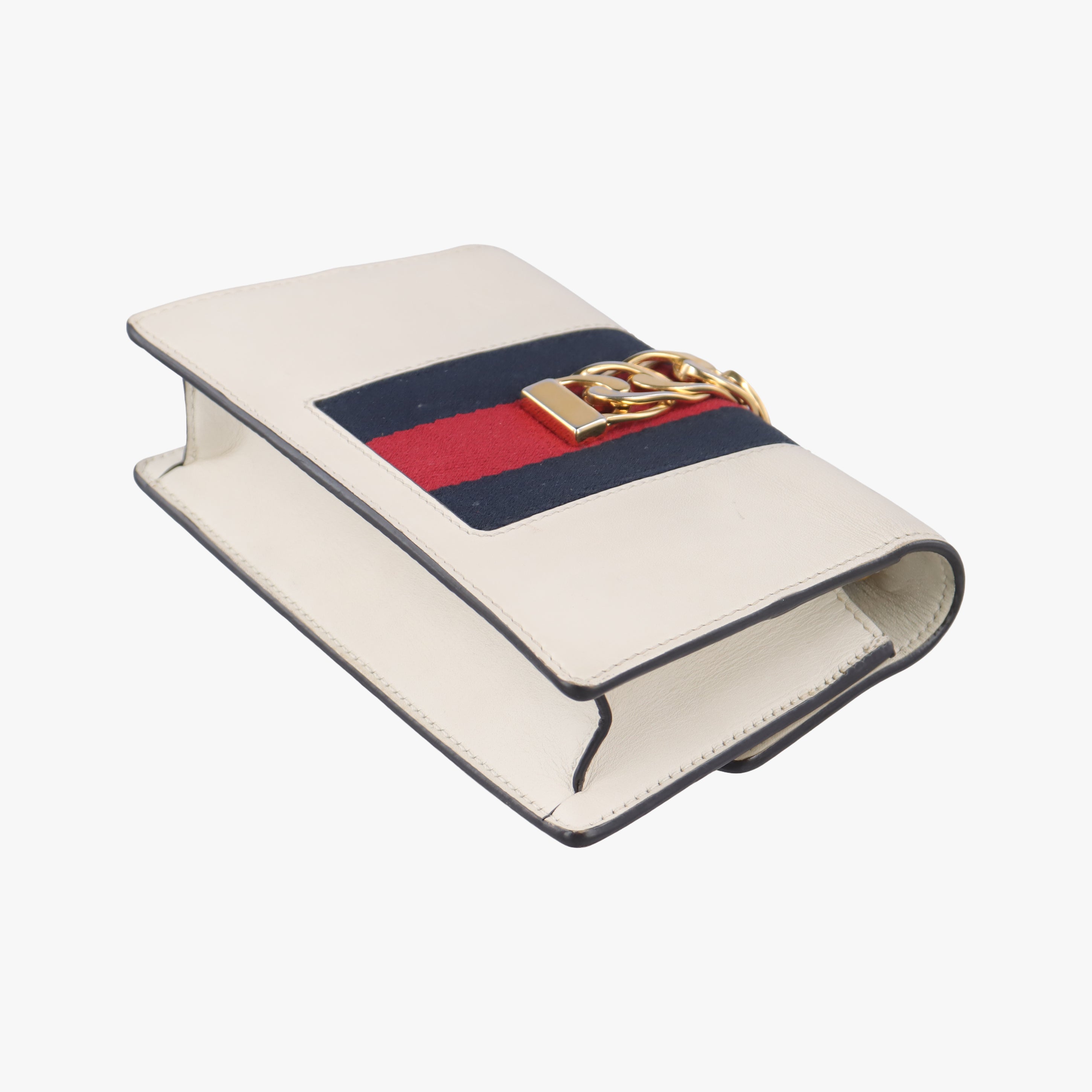 Pre-owned Gucci Sylvie Ivory×Navy×Red Leather 494646 shoulderbag | stylenewstar