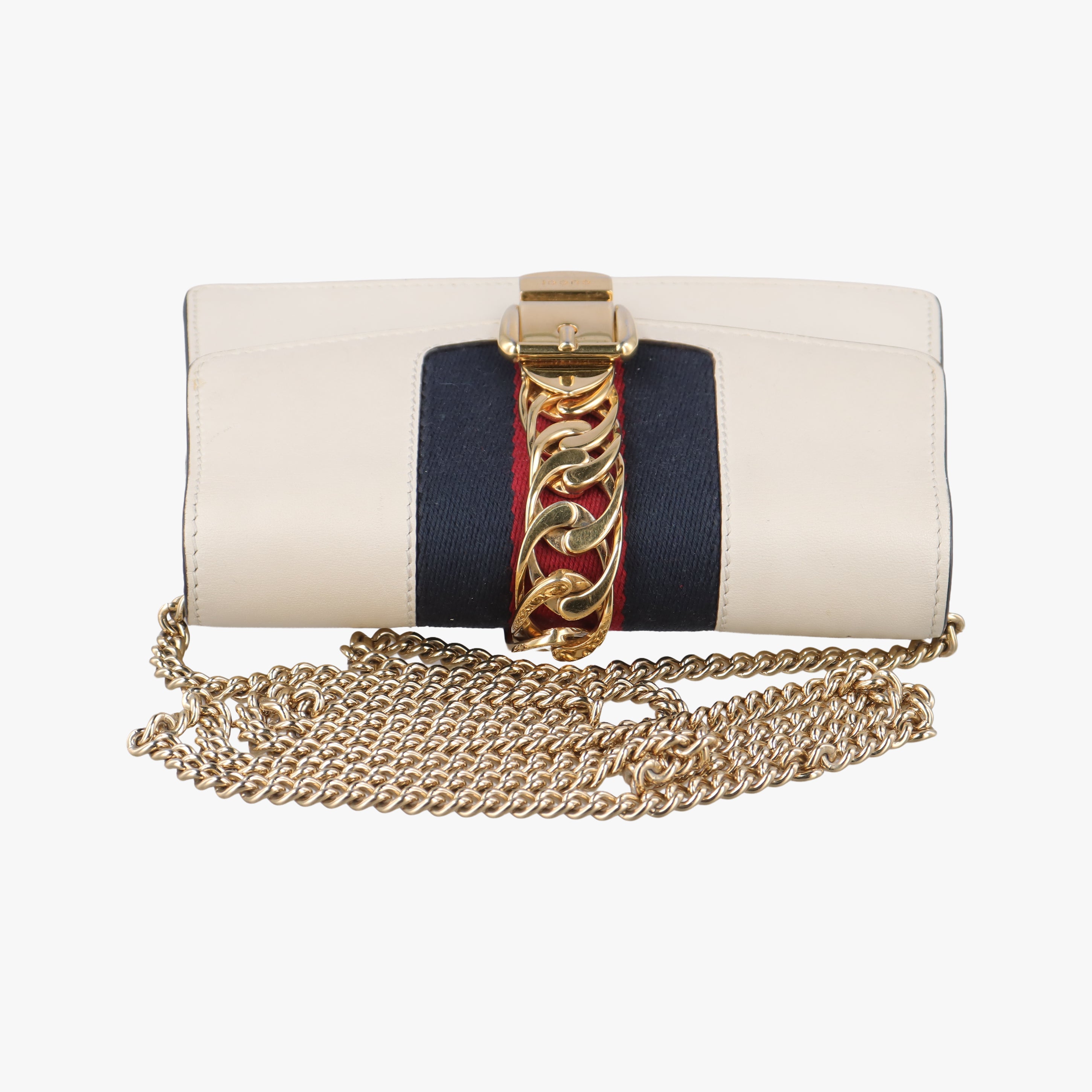 Pre-owned Gucci Sylvie Ivory×Navy×Red Leather 494646 shoulderbag | stylenewstar
