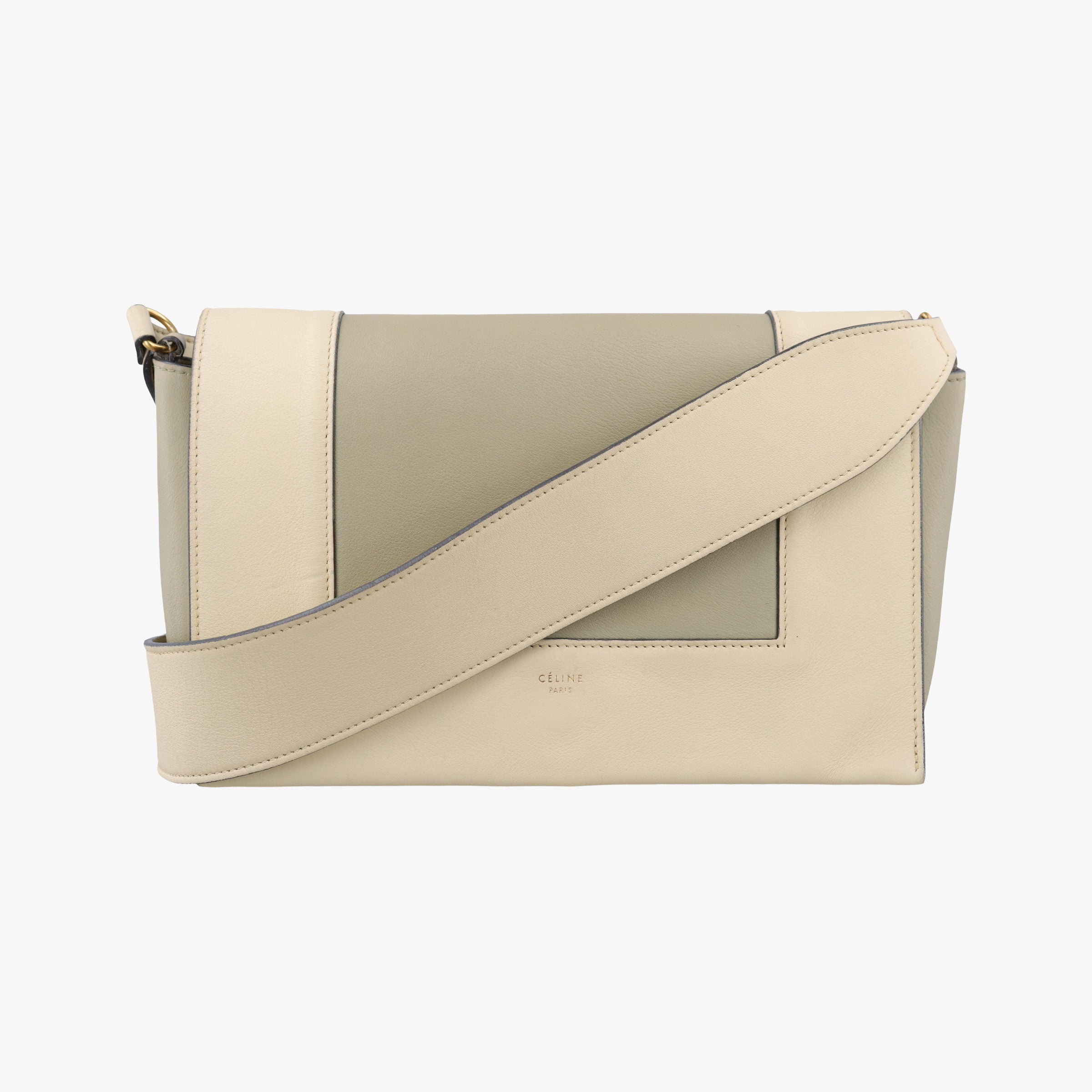 Pre-owned Celine Frame Beige x Green Leather  shoulderbag | stylenewstar