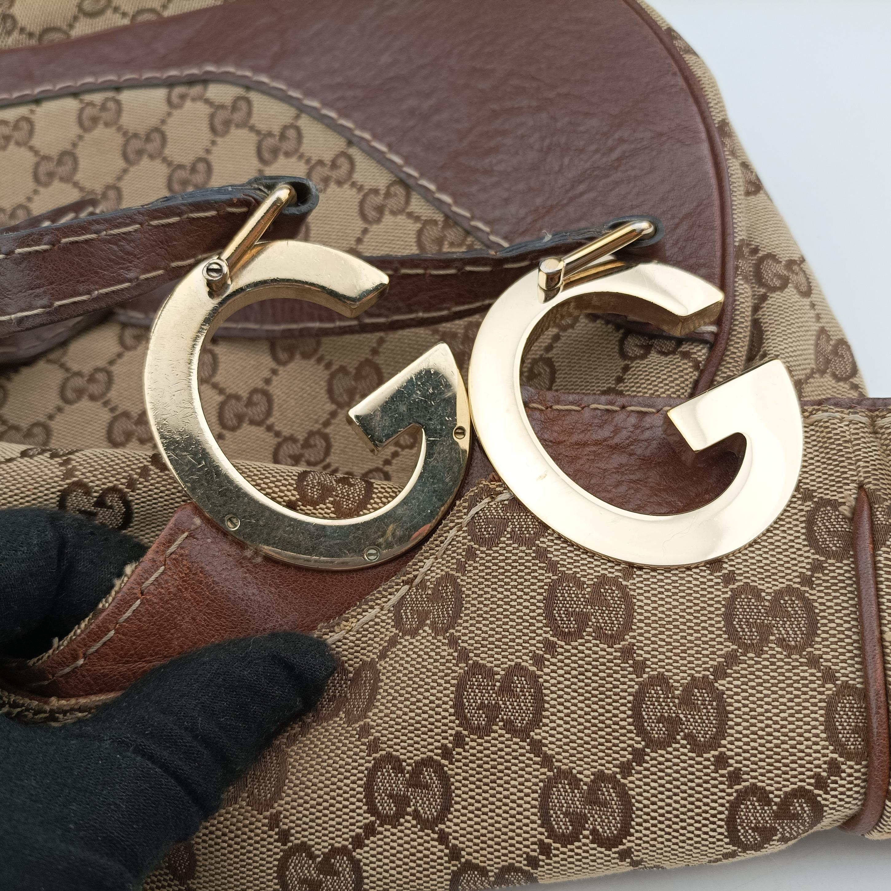 Pre-owned Gucci Charlotte Hobo Brown canvas×leather 203504 shoulderbag | stylenewstar