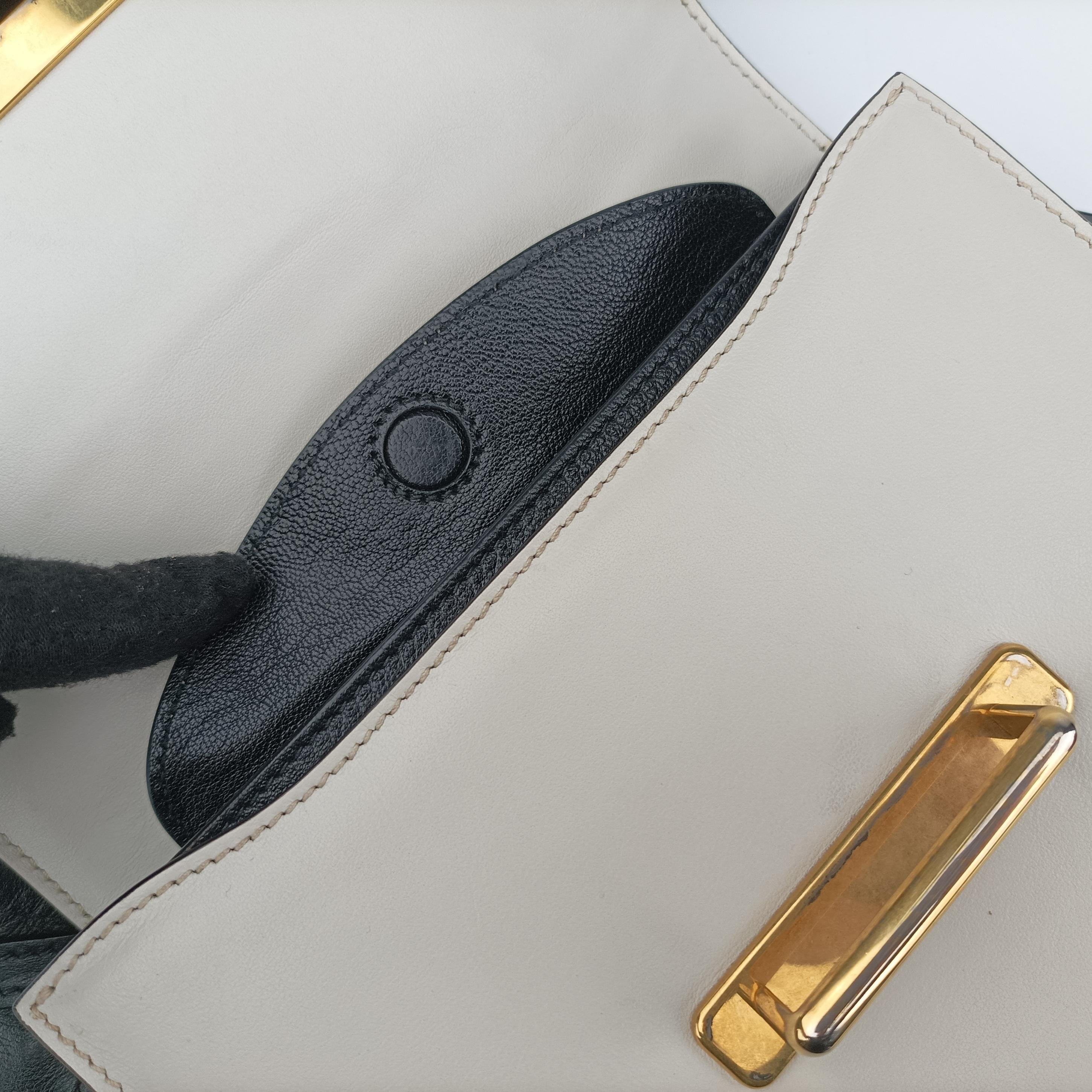 Pre-owned Prada Cahier Black×white Leather×SAFFIANO Leather 1BD045 shoulderbag | stylenewstar