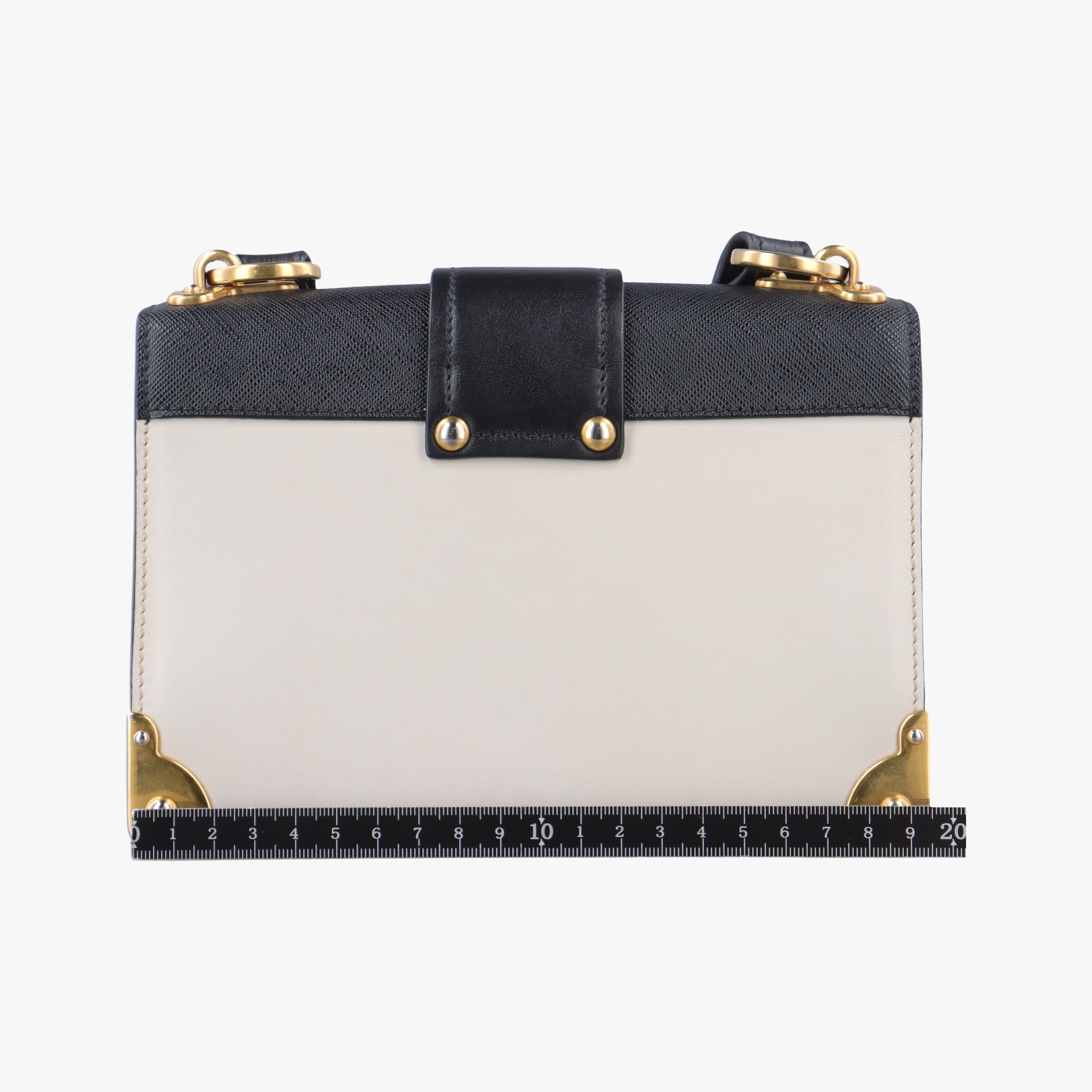 Pre-owned Prada Cahier Black×white Leather×SAFFIANO Leather 1BD045 shoulderbag | stylenewstar