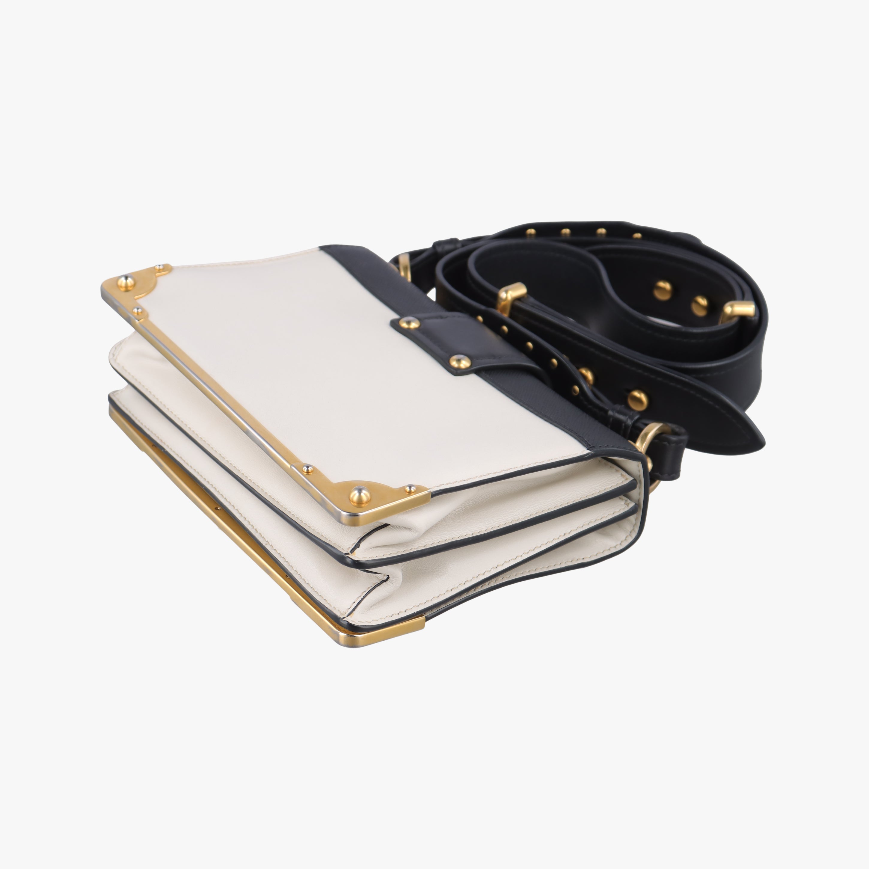 Pre-owned Prada Cahier Black×white Leather×SAFFIANO Leather 1BD045 shoulderbag | stylenewstar