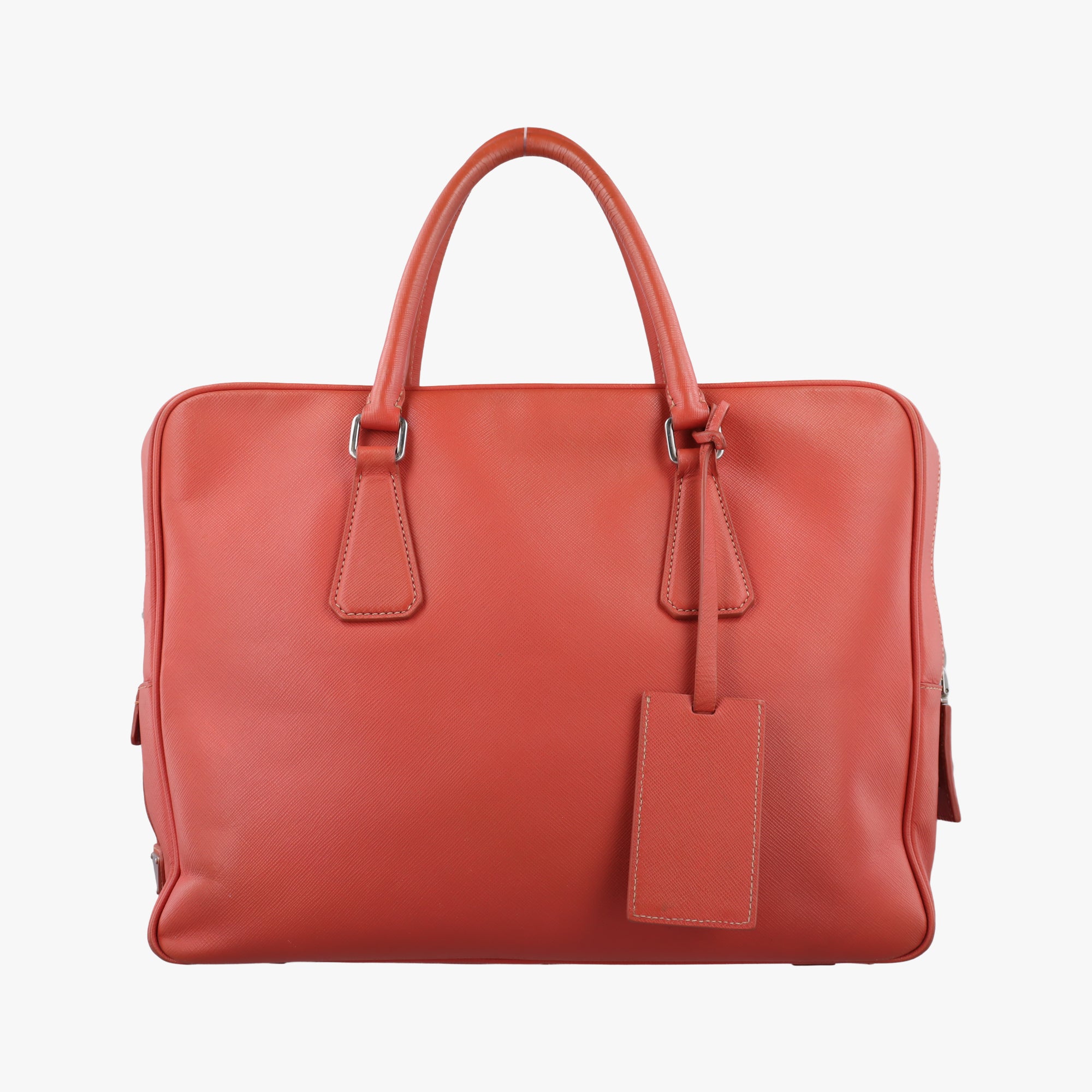Pre-owned Prada business bag briefcase Orange Red SAFFIANO Leather 2VE363 handbag | stylenewstar