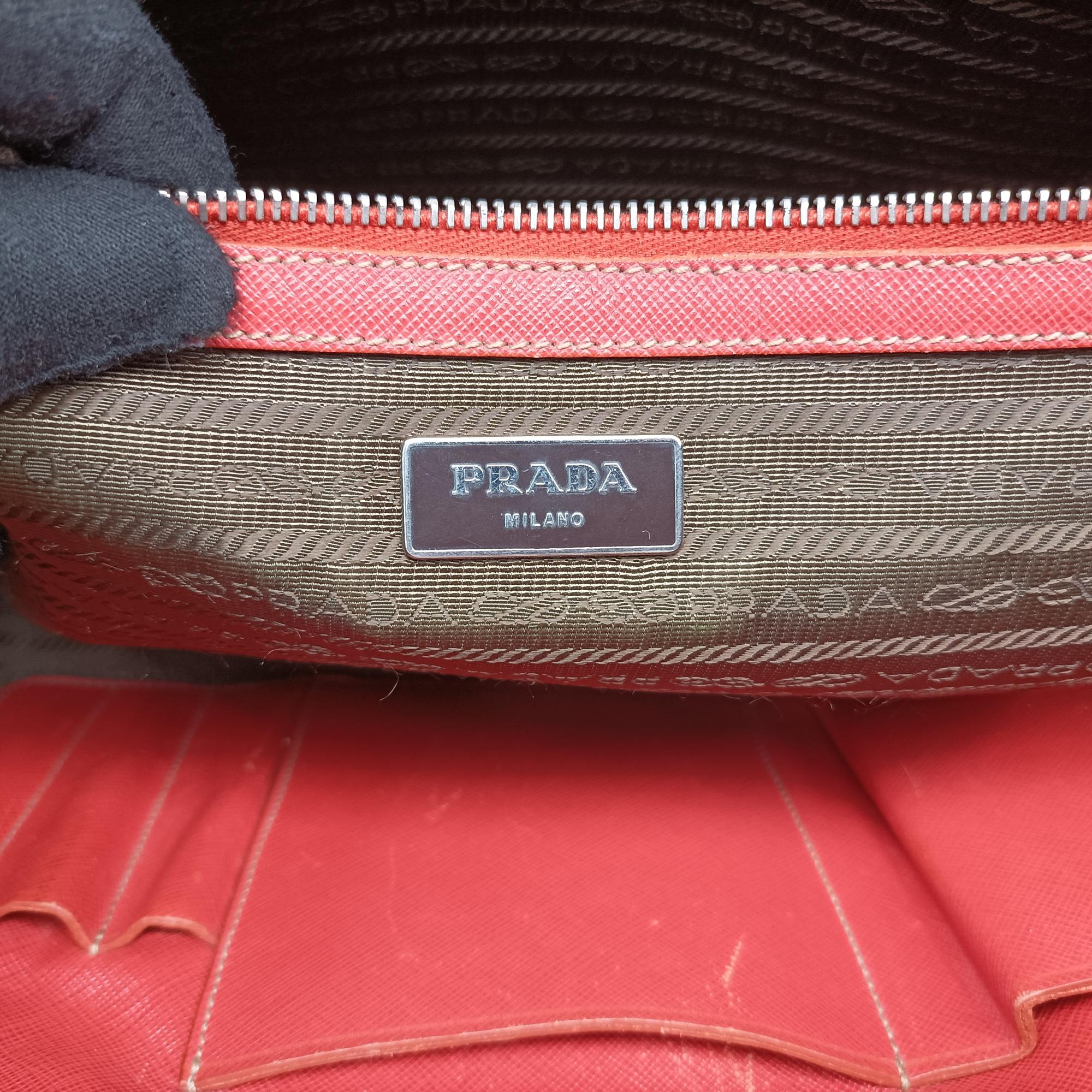 Pre-owned Prada business bag briefcase Orange Red SAFFIANO Leather 2VE363 handbag | stylenewstar