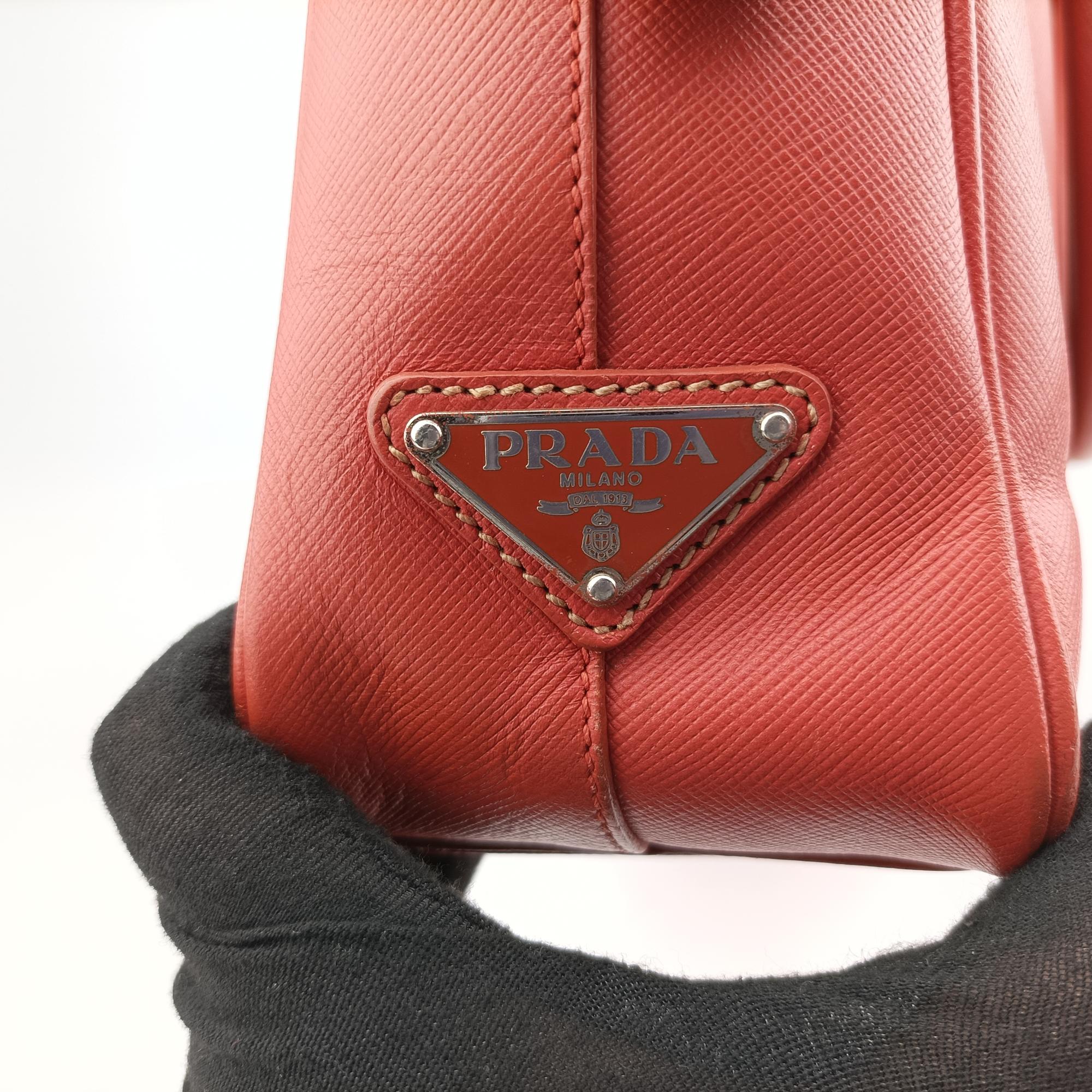 Pre-owned Prada business bag briefcase Orange Red SAFFIANO Leather 2VE363 handbag | stylenewstar