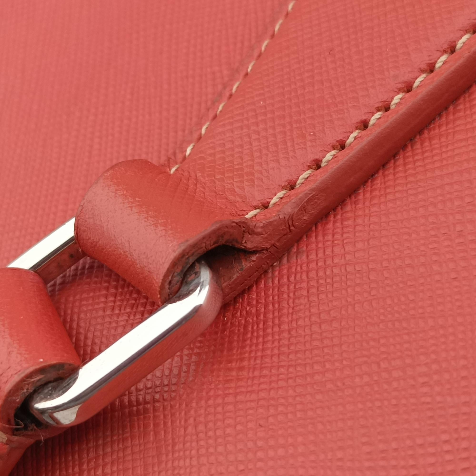 Pre-owned Prada business bag briefcase Orange Red SAFFIANO Leather 2VE363 handbag | stylenewstar