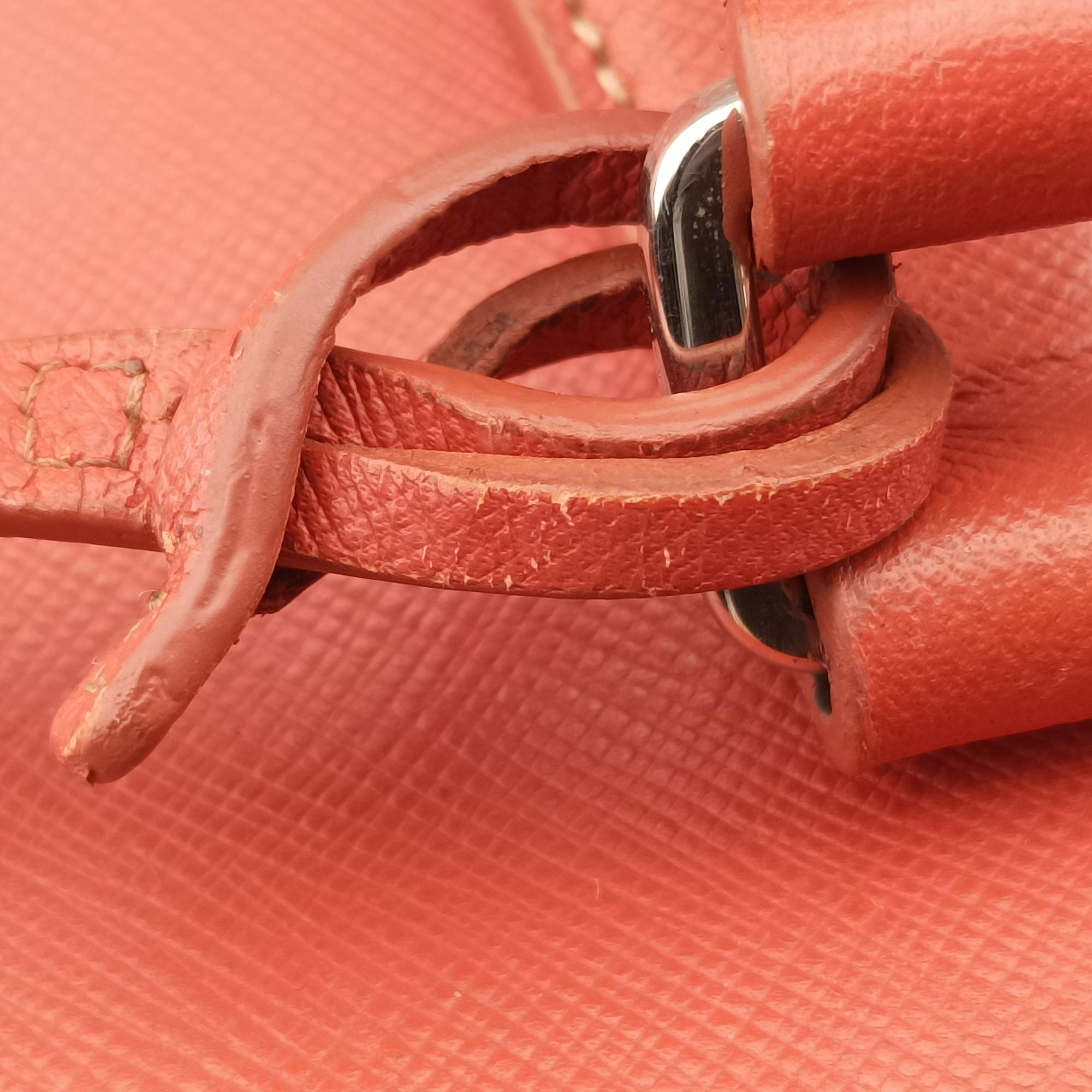 Pre-owned Prada business bag briefcase Orange Red SAFFIANO Leather 2VE363 handbag | stylenewstar