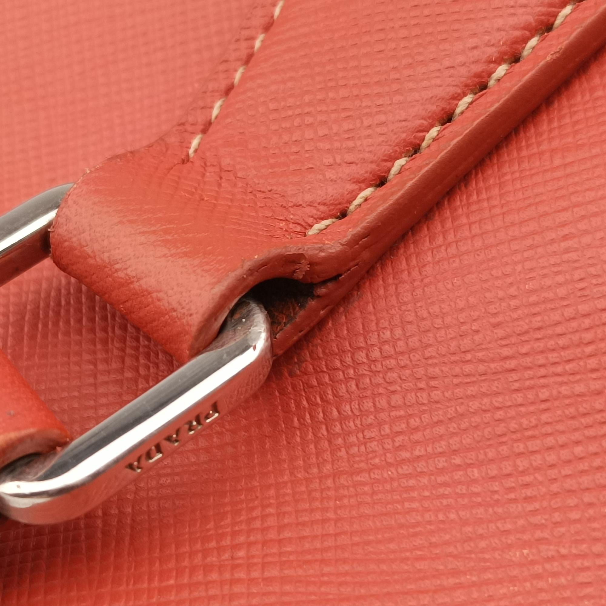 Pre-owned Prada business bag briefcase Orange Red SAFFIANO Leather 2VE363 handbag | stylenewstar