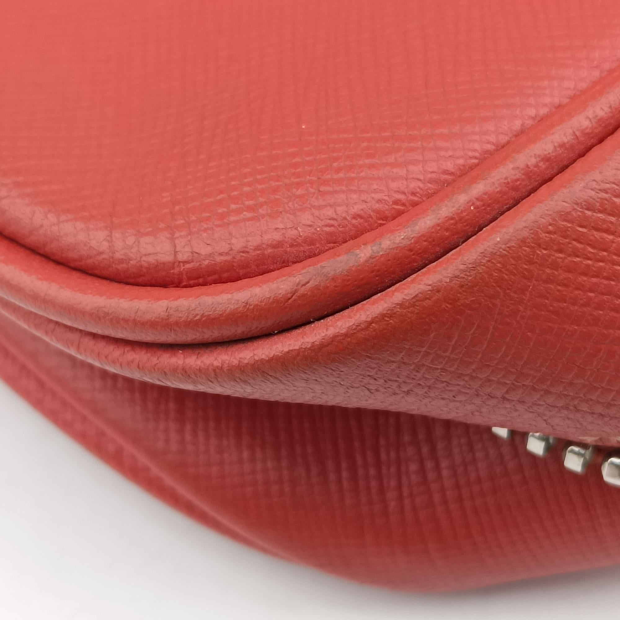Pre-owned Prada business bag briefcase Orange Red SAFFIANO Leather 2VE363 handbag | stylenewstar
