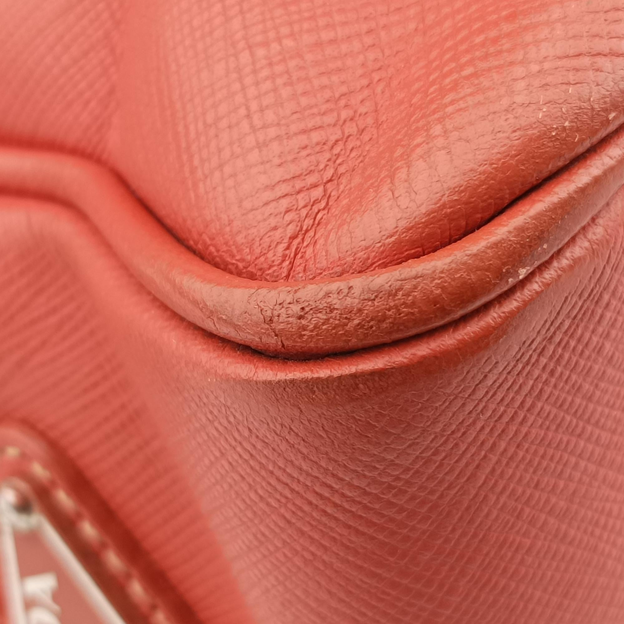 Pre-owned Prada business bag briefcase Orange Red SAFFIANO Leather 2VE363 handbag | stylenewstar
