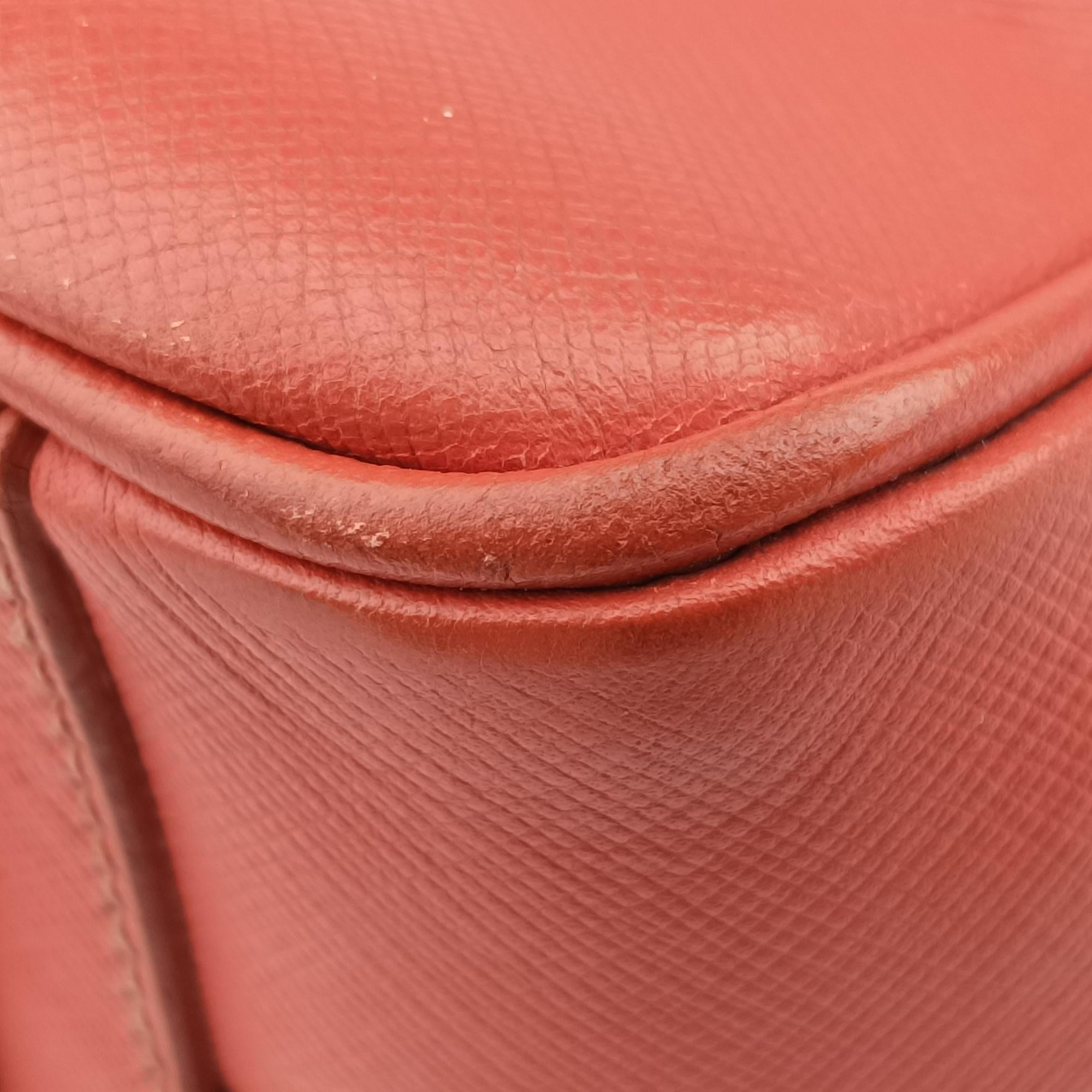 Pre-owned Prada business bag briefcase Orange Red SAFFIANO Leather 2VE363 handbag | stylenewstar