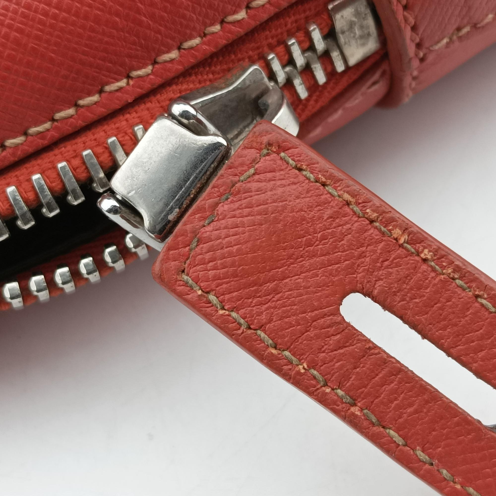 Pre-owned Prada business bag briefcase Orange Red SAFFIANO Leather 2VE363 handbag | stylenewstar
